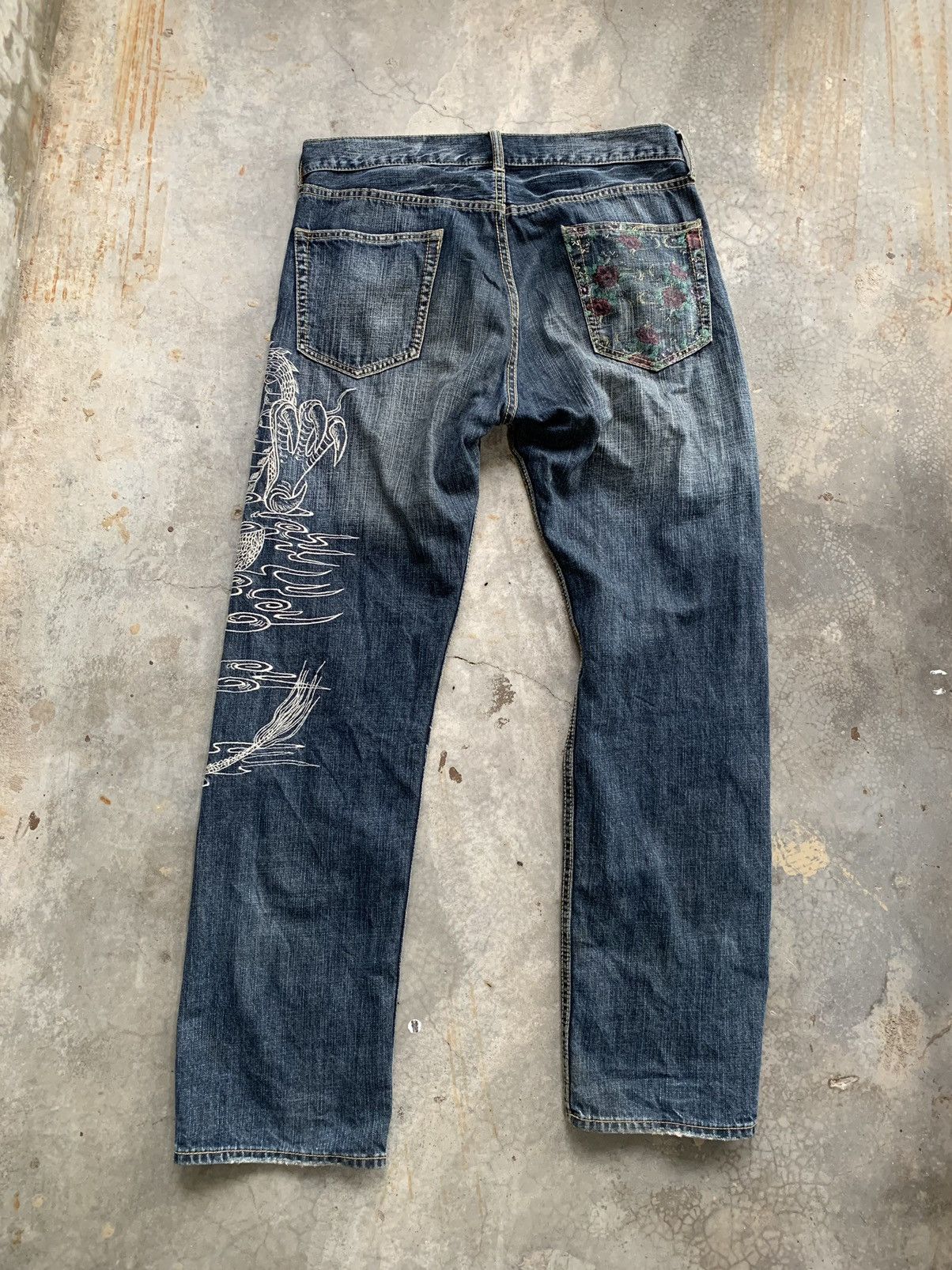 Japanese Brand Sukajan Dragon Embroided Denim Pant Size US 34 / EU 50 - 7 Thumbnail