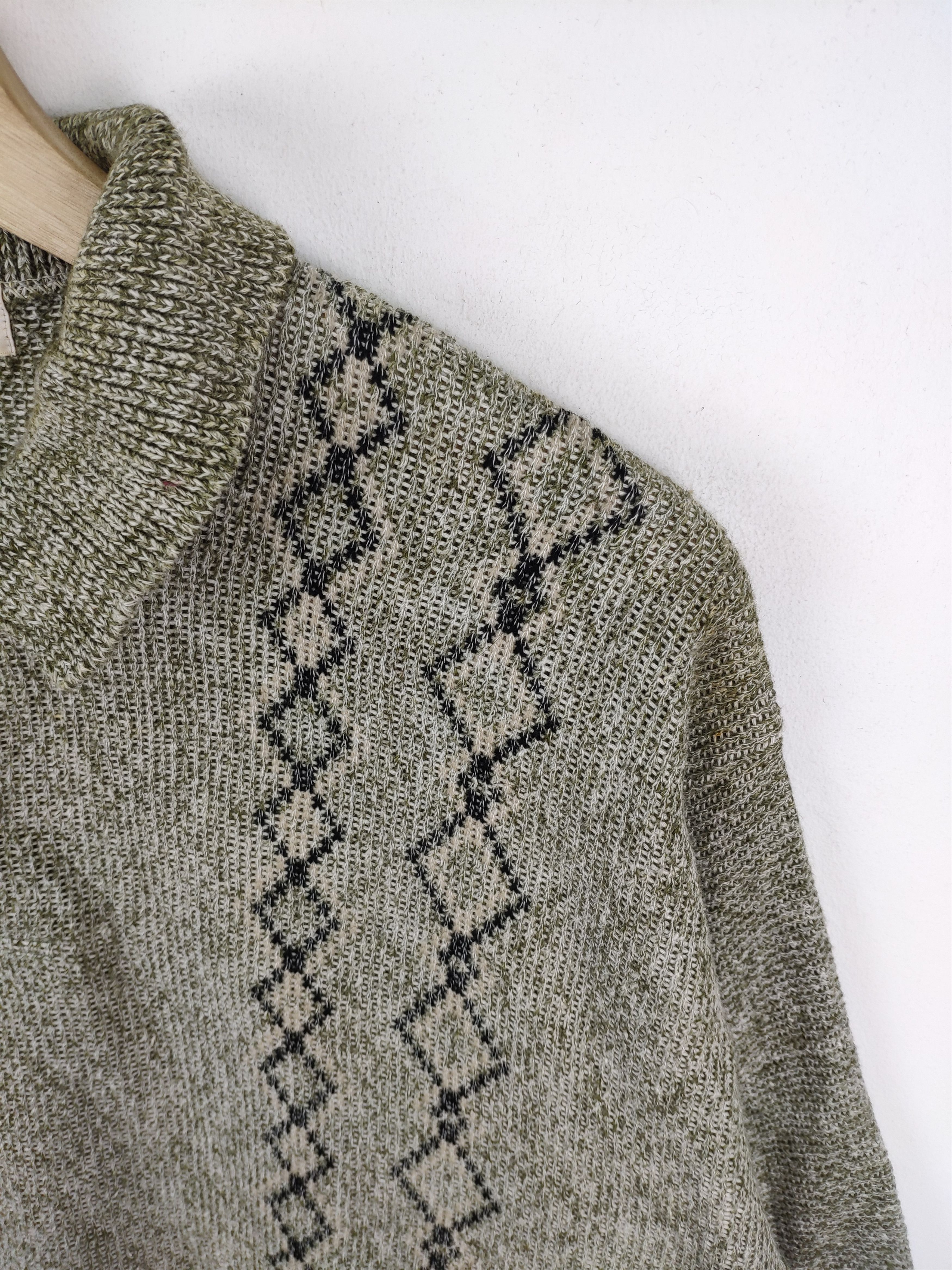 Aran Isles Knitwear × Japanese Brand × Vintage Vintage Polo Knit Shirt Long Sleeve Diamond Pattern Size US M / EU 48-50 / 2 - 11 Thumbnail