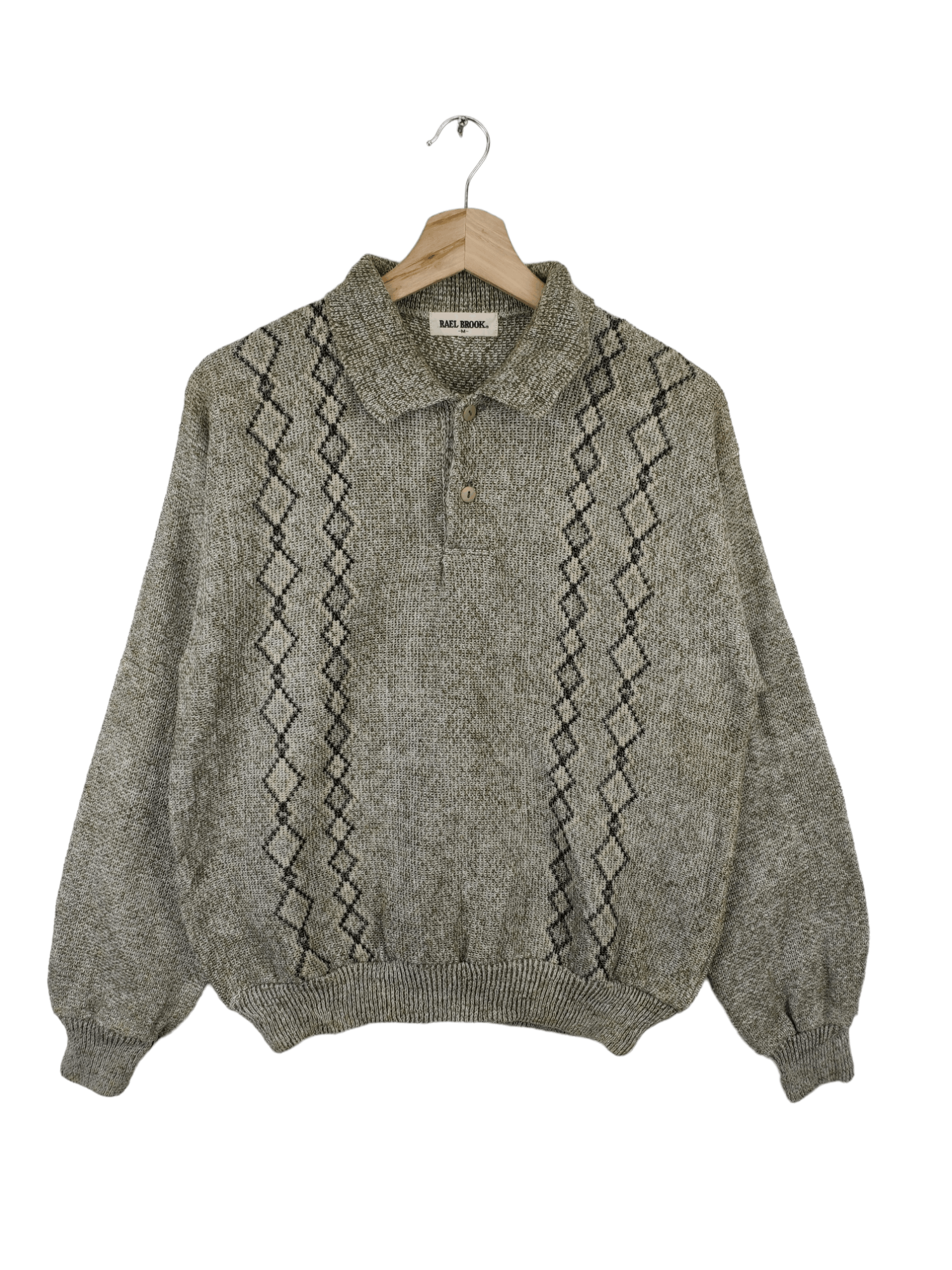 Aran Isles Knitwear × Japanese Brand × Vintage Vintage Polo Knit Shirt Long Sleeve Diamond Pattern Size US M / EU 48-50 / 2 - 1 Thumbnail