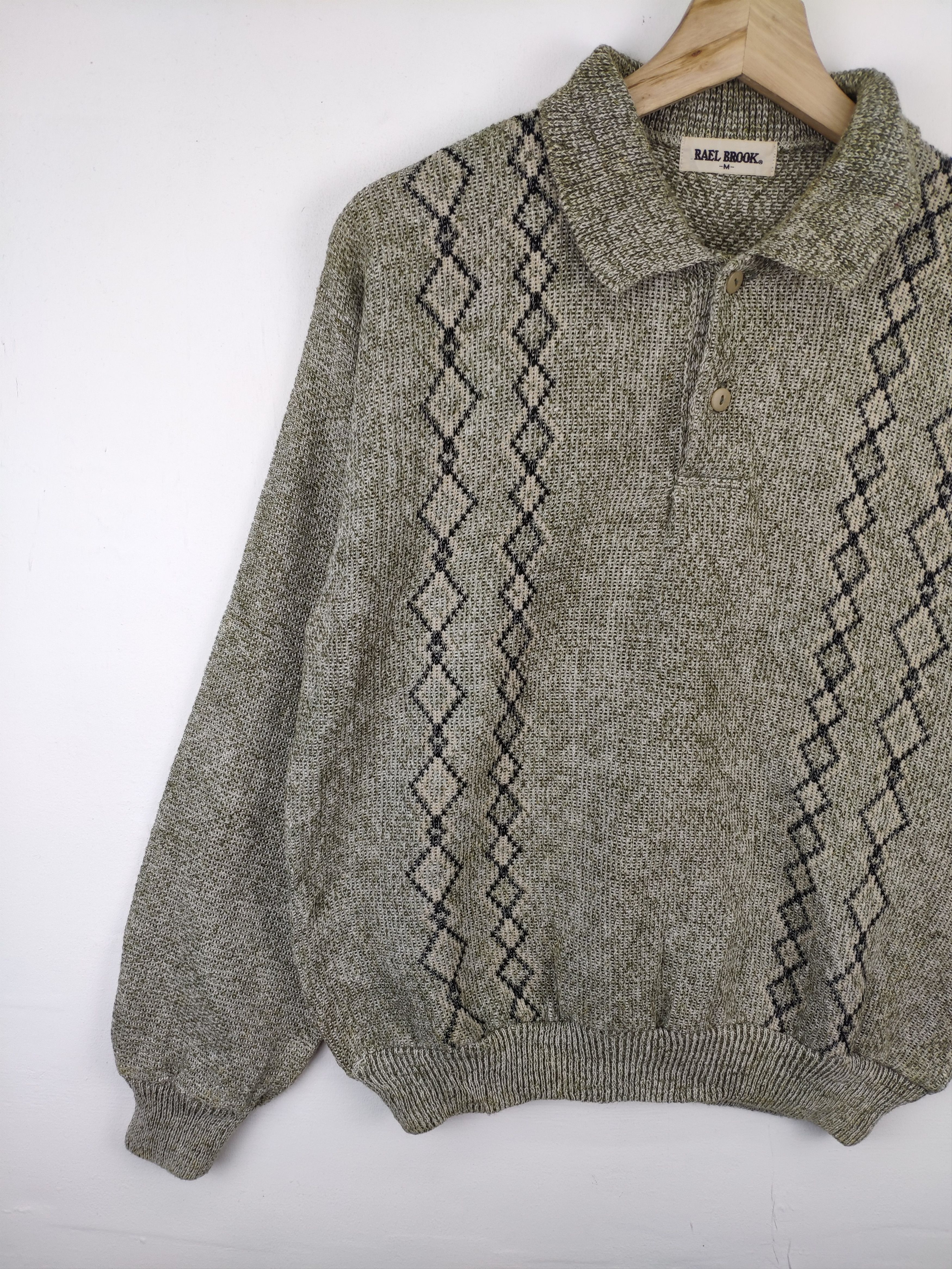Aran Isles Knitwear × Japanese Brand × Vintage Vintage Polo Knit Shirt Long Sleeve Diamond Pattern Size US M / EU 48-50 / 2 - 7 Thumbnail