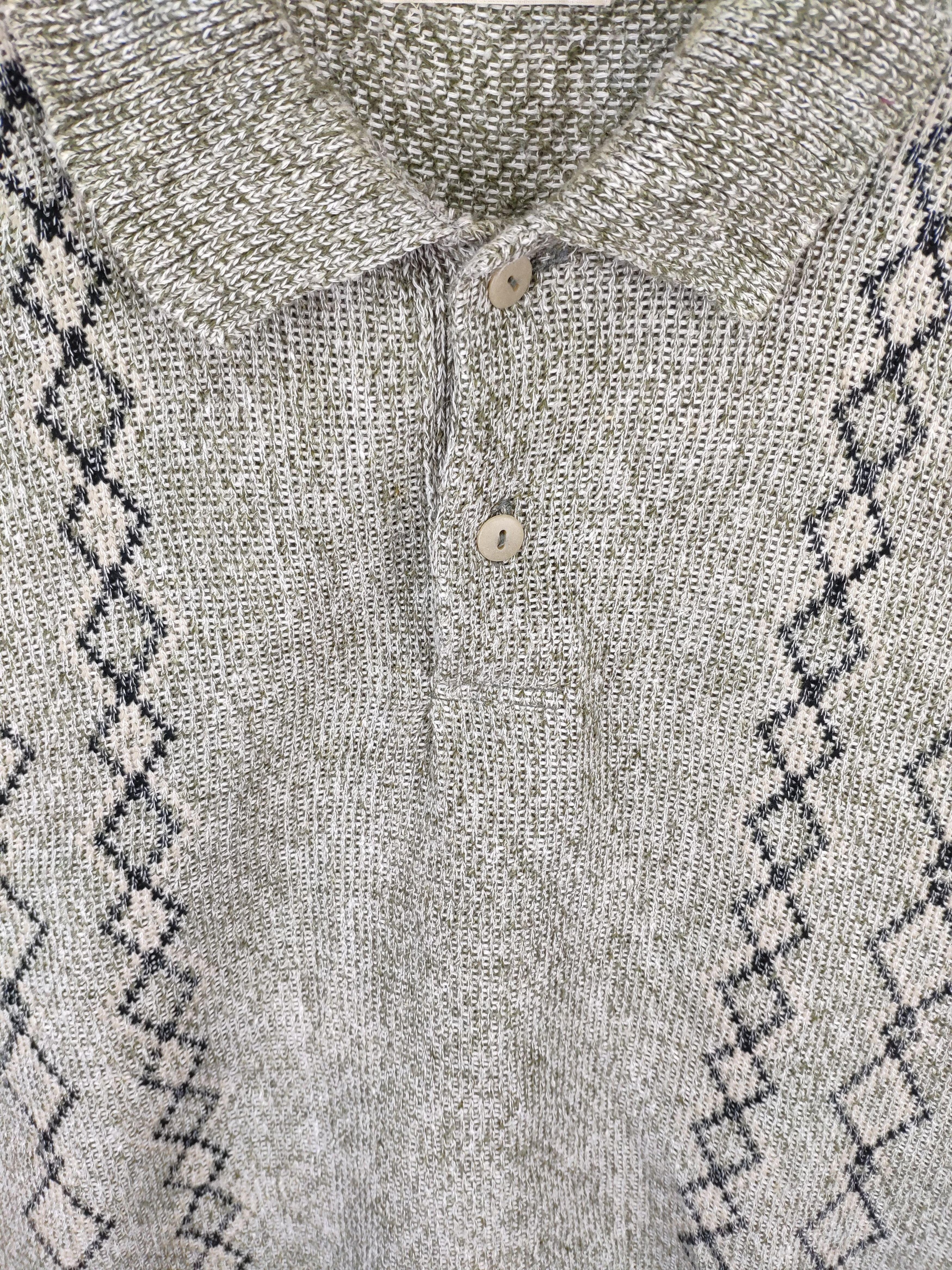 Aran Isles Knitwear × Japanese Brand × Vintage Vintage Polo Knit Shirt Long Sleeve Diamond Pattern Size US M / EU 48-50 / 2 - 12 Thumbnail