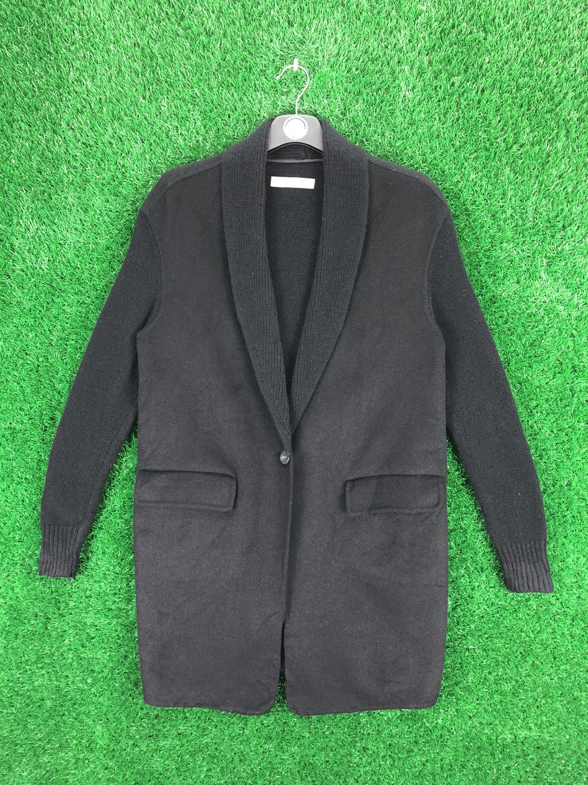 image of Vintage Montagut Wool Knit Cardigan Shawl Colar in Black, Women's (Size Medium)