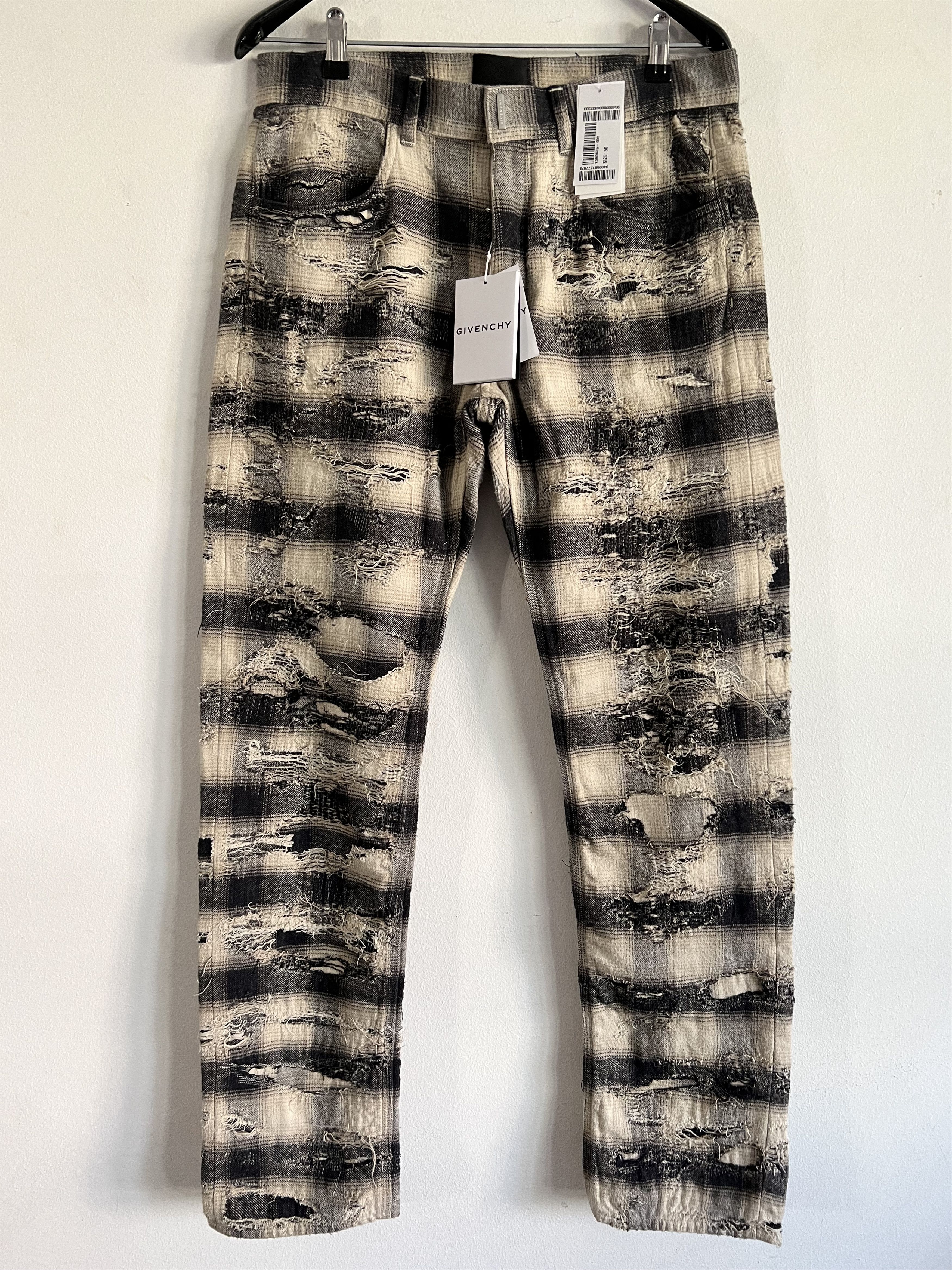 image of Givenchy Runway-22 Distressed Checked Jeans, Men's (Size 34)