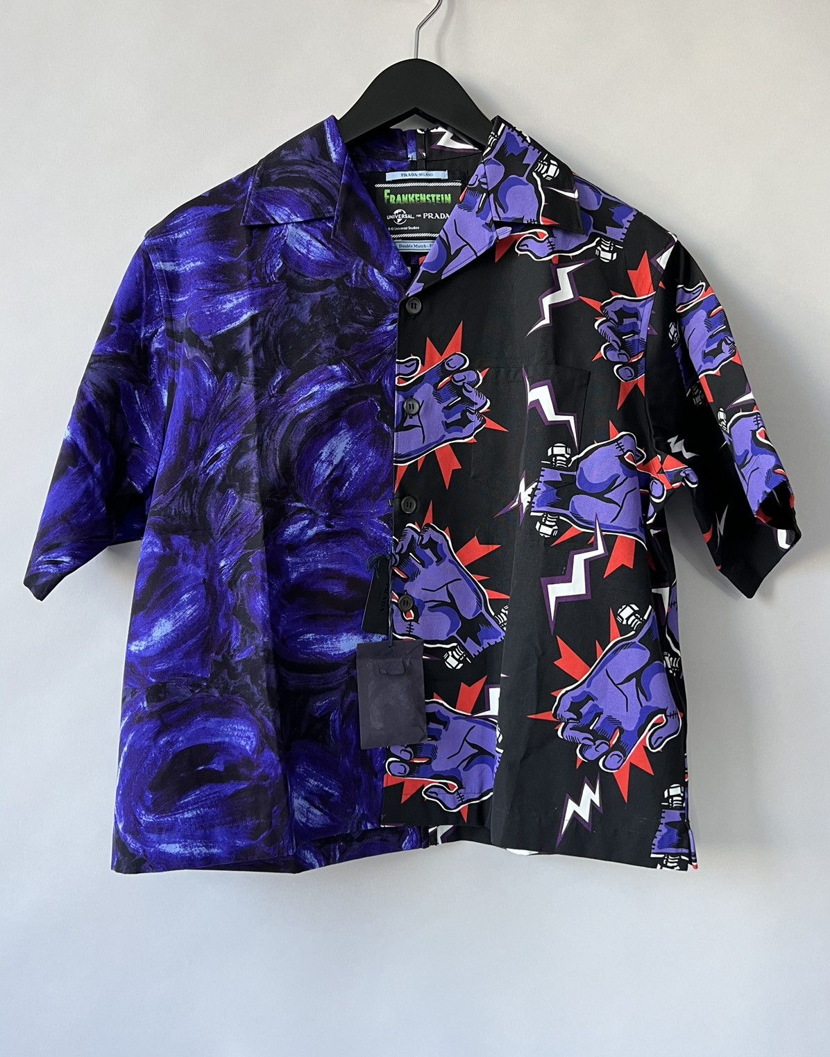 image of Prada Frankenstein Double Match Bowling Shirt in Purple, Men's (Size Small)