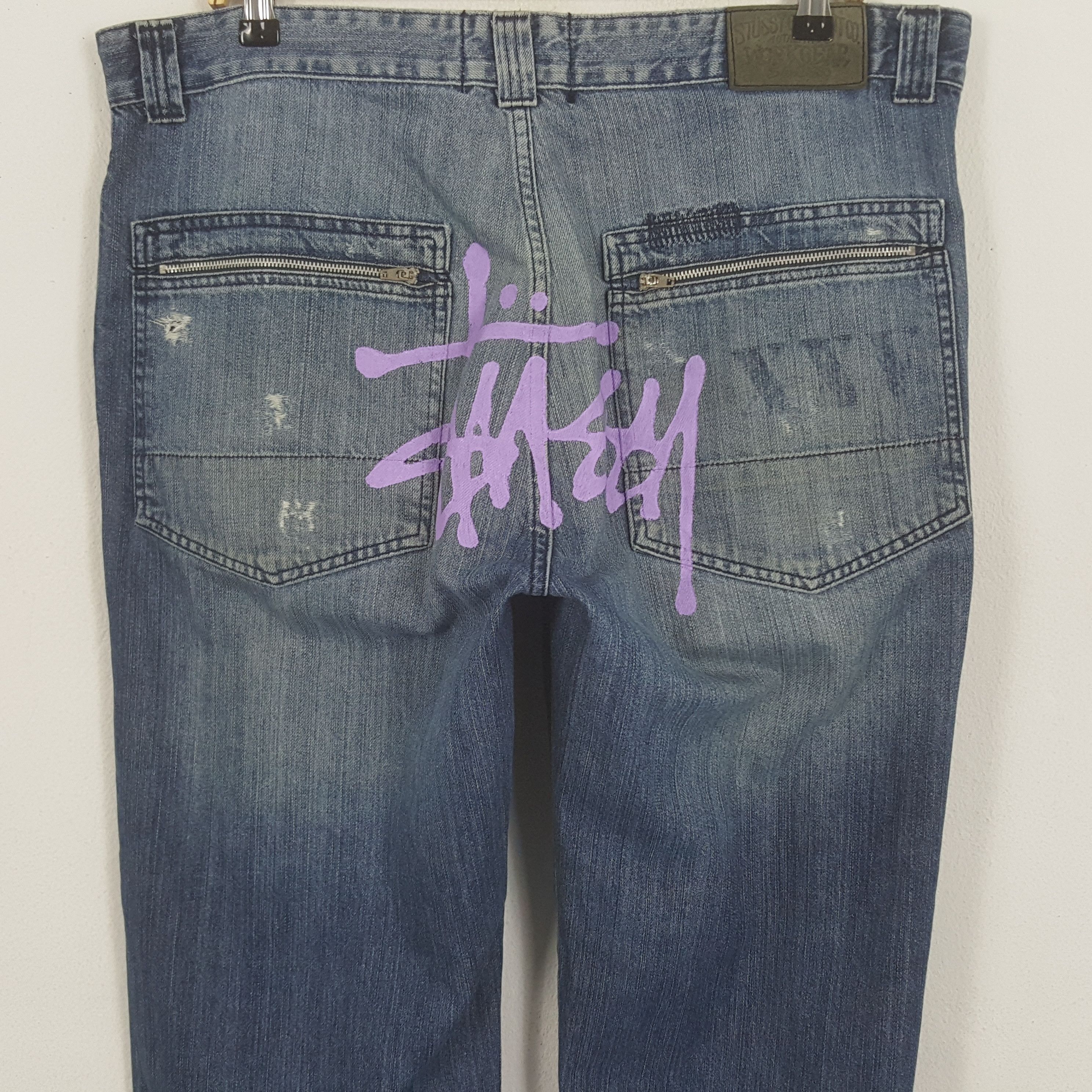 Designer × Stussy × Vintage Vintage Stussy Custom Art Big Logo Denim Jeans Size US 38 / EU 54 - 2 Thumbnail