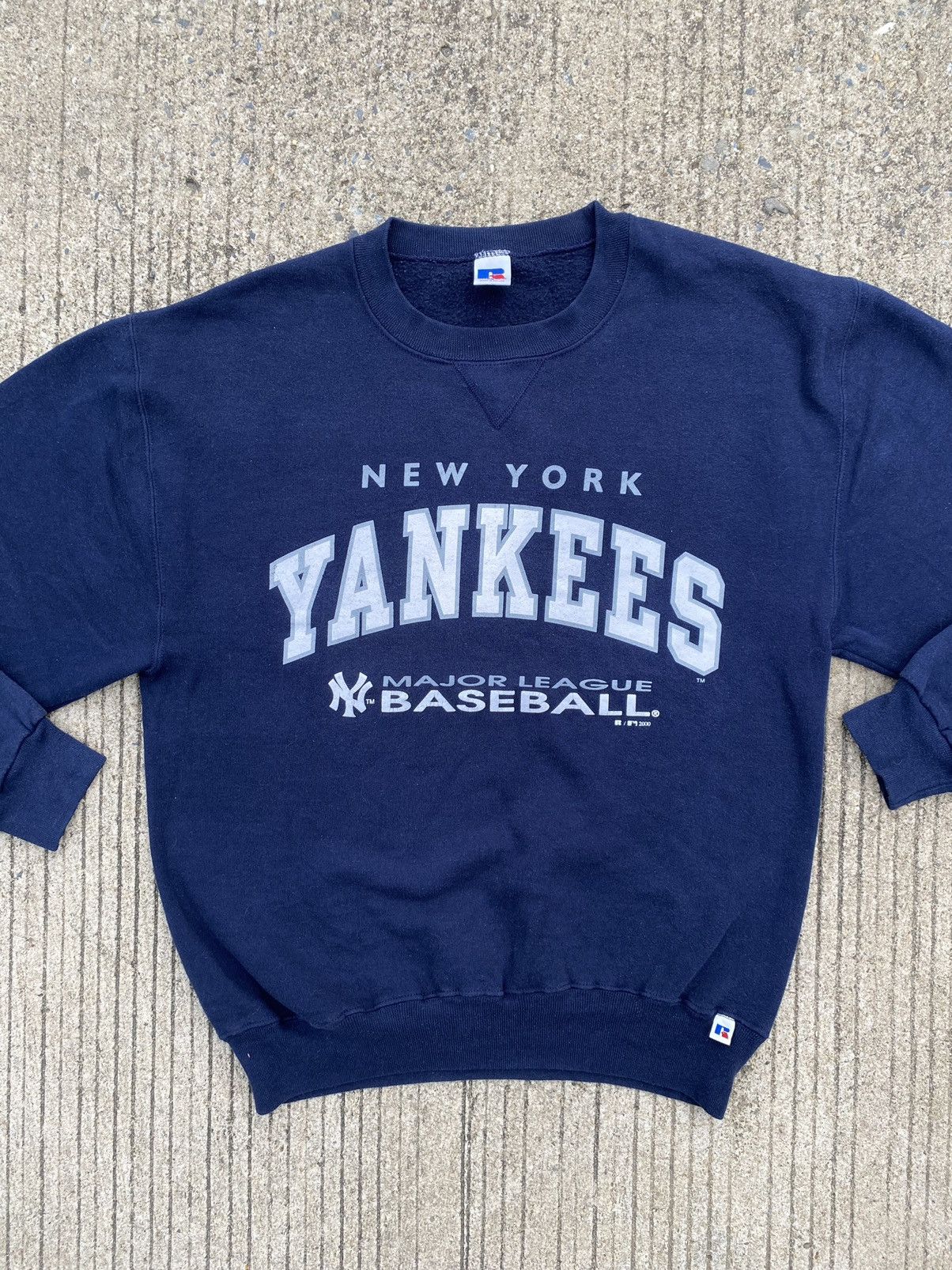 image of VTG “Ny” Russell Athletic Sweashirt in Navy, Men's (Size Medium)