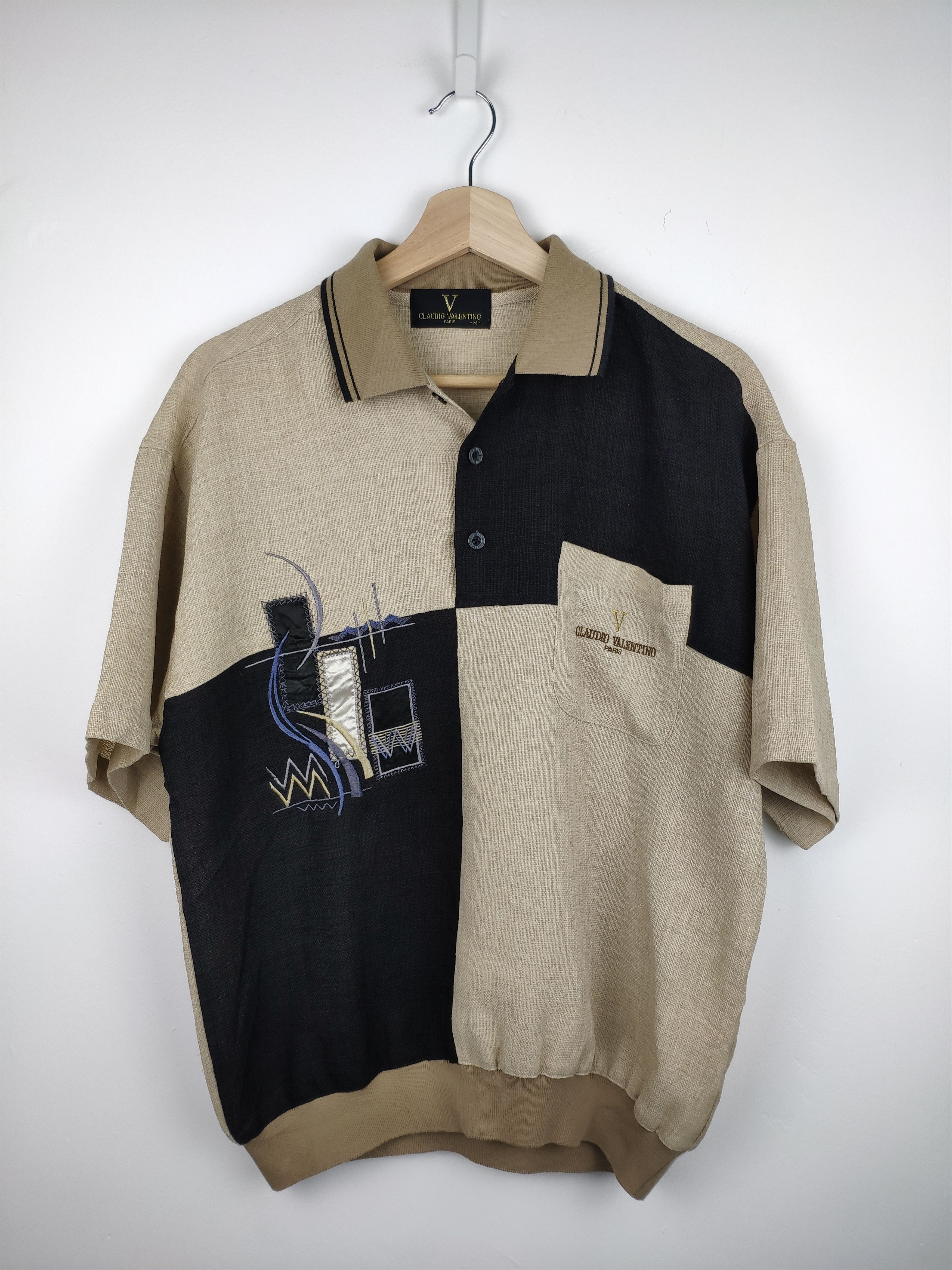 image of Archival Clothing x Italian Designers Vintage Knit Polo Shirt Claudio Valentino, Men's (Size Medium