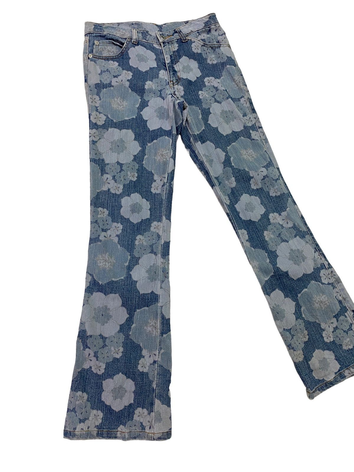 Japanese Brand Flared LIB-ACE Flower Acidwash Overprint Denim S46K Size US 27 - 1 Thumbnail