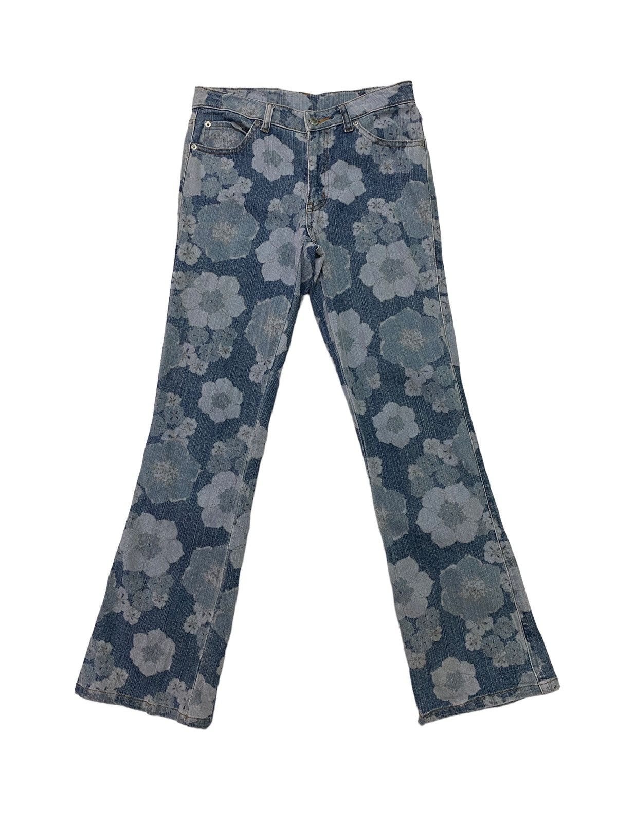 Japanese Brand Flared LIB-ACE Flower Acidwash Overprint Denim S46K Size US 27 - 3 Thumbnail