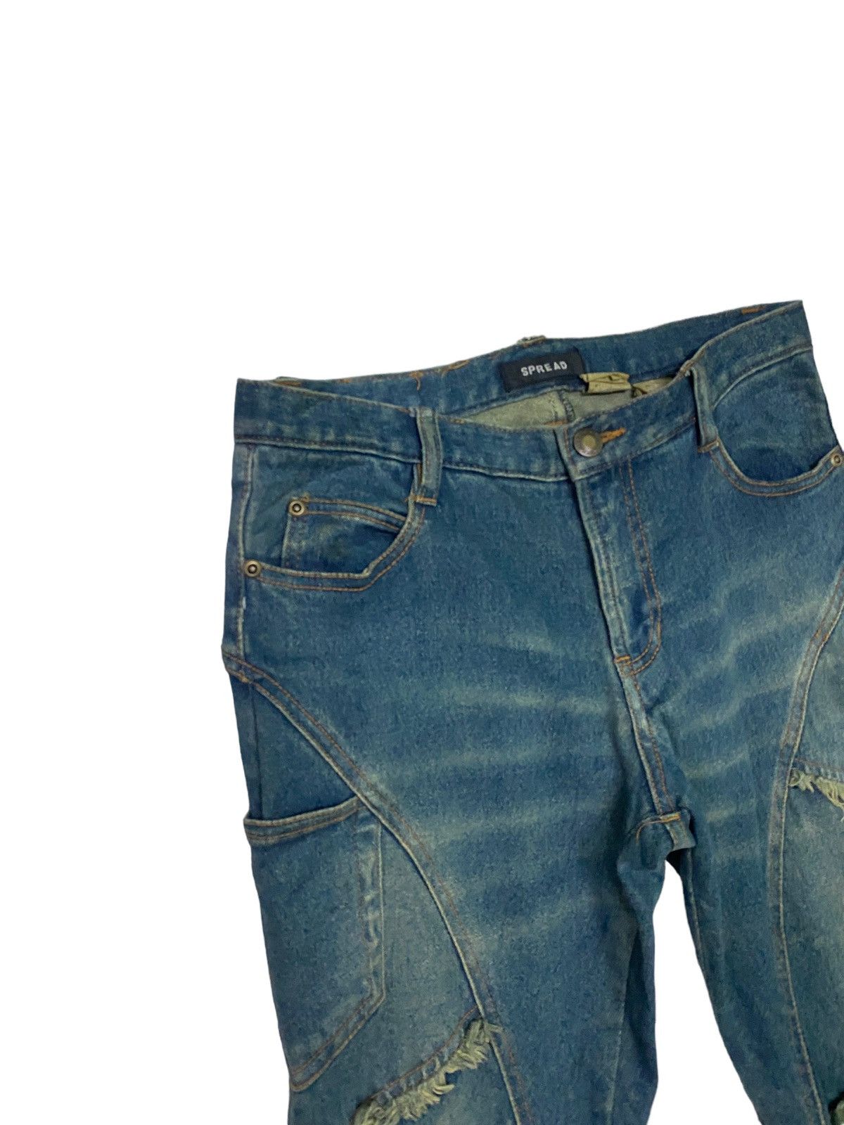 Designer Flared Spread Hagi Reconstructed Multipocket Denim Pant Size US 27 - 6 Thumbnail