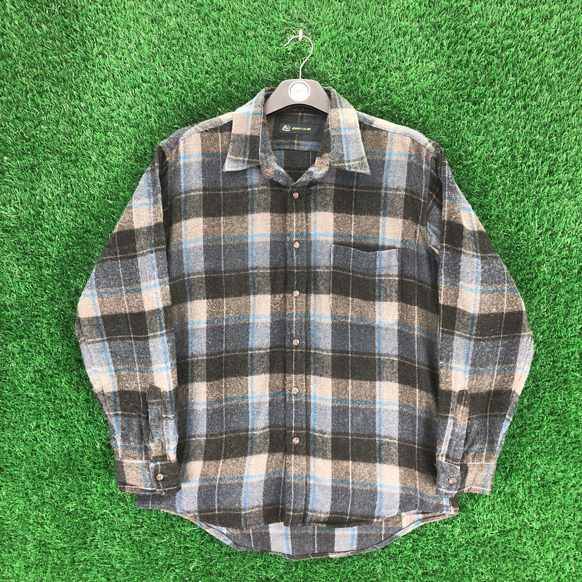 image of Vintage 80's Wool Flannel Checkered Single Pocket Shirts, Men's (Size Medium)