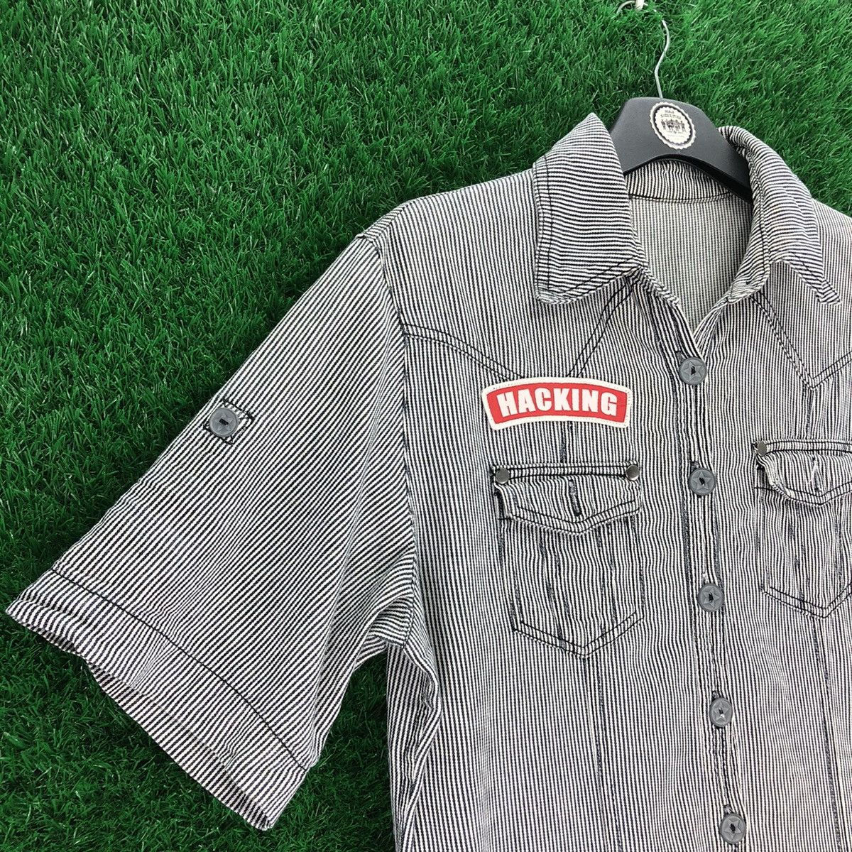 Japanese Brand Hickory Stripe Shortsleeve Coverall Quarter Pants Size US 34 / EU 50 - 3 Thumbnail