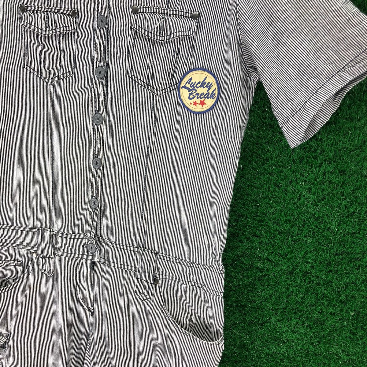 Japanese Brand Hickory Stripe Shortsleeve Coverall Quarter Pants Size US 34 / EU 50 - 4 Thumbnail