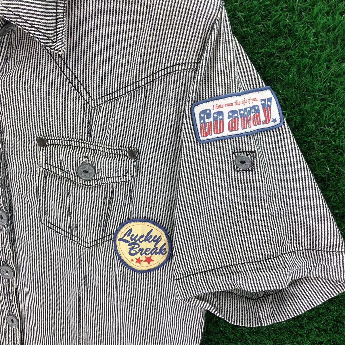 Japanese Brand Hickory Stripe Shortsleeve Coverall Quarter Pants Size US 34 / EU 50 - 5 Thumbnail