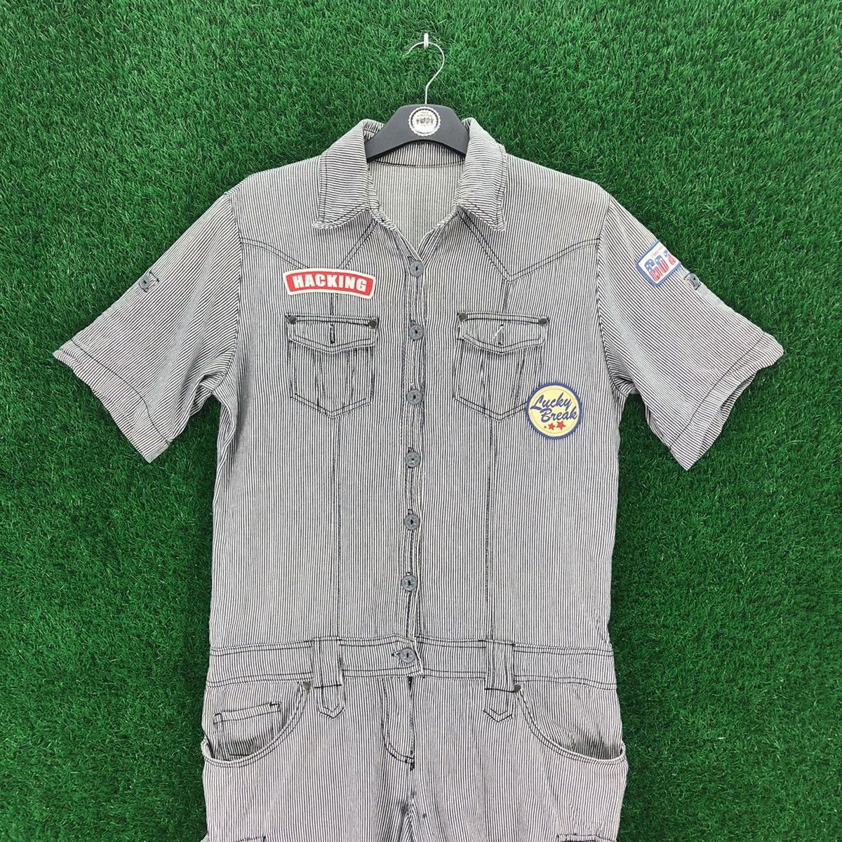 Japanese Brand Hickory Stripe Shortsleeve Coverall Quarter Pants Size US 34 / EU 50 - 1 Thumbnail