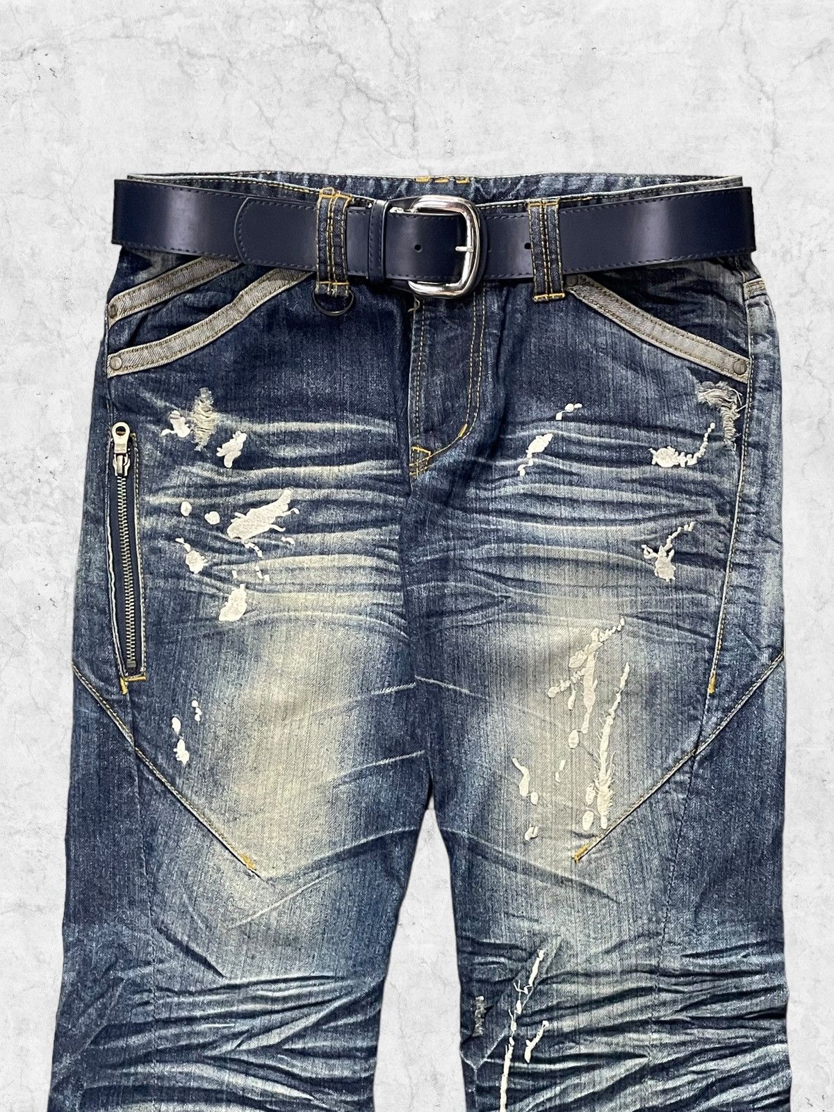 GOSTAR DE FUGA × Junya Watanabe Hideaways Japan Over Claw Mark Flared Jeans With Belt Size US 30 / EU 46 - 4 Thumbnail