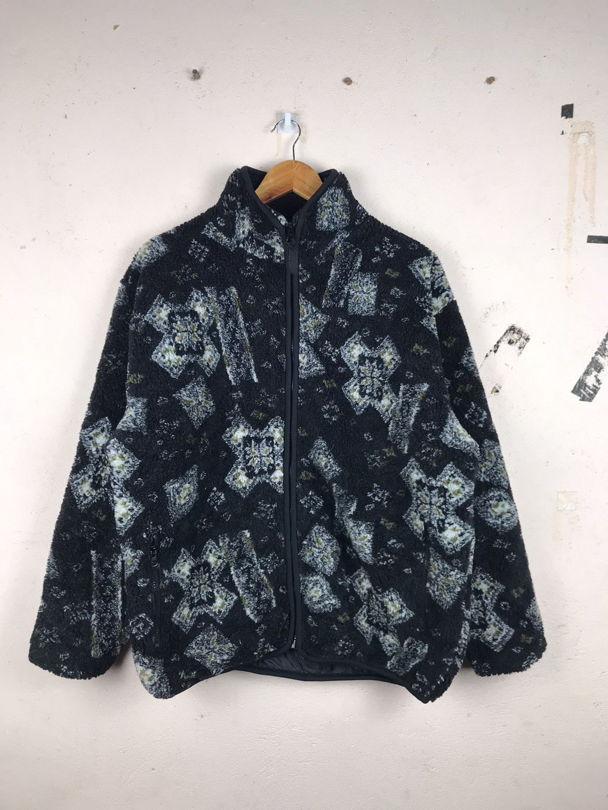 image of Very Vintage Full Zipper Fleece Jacket Inspired By Kapital Fleece in Black, Men's (Size Medium)