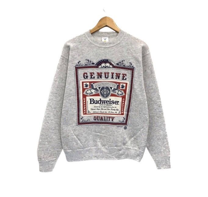 image of Budweiser Crewneck Sweatshirt in Grey, Men's (Size Medium)