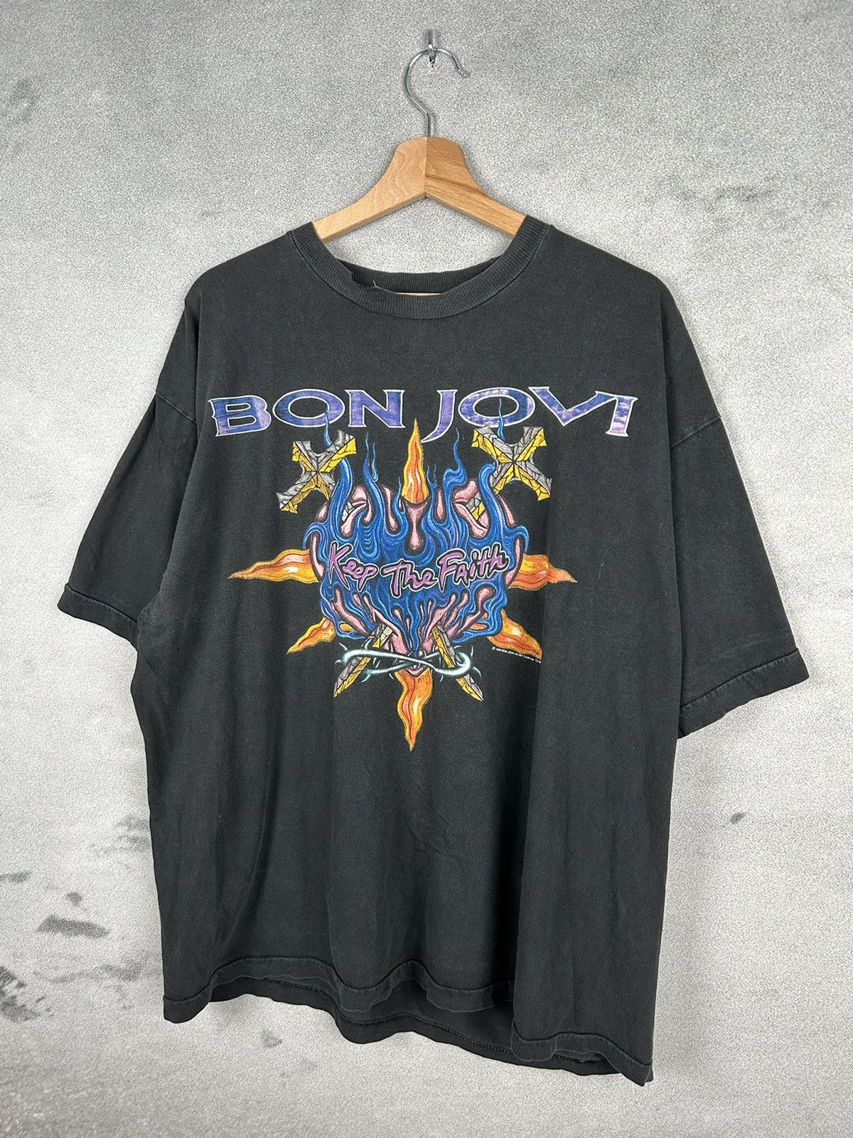 Band Tees Vintage 1993 Bon Jovi rock Band Tee Tour 90s Washed Rare Size US L / EU 52-54 / 3 - 3 Thumbnail