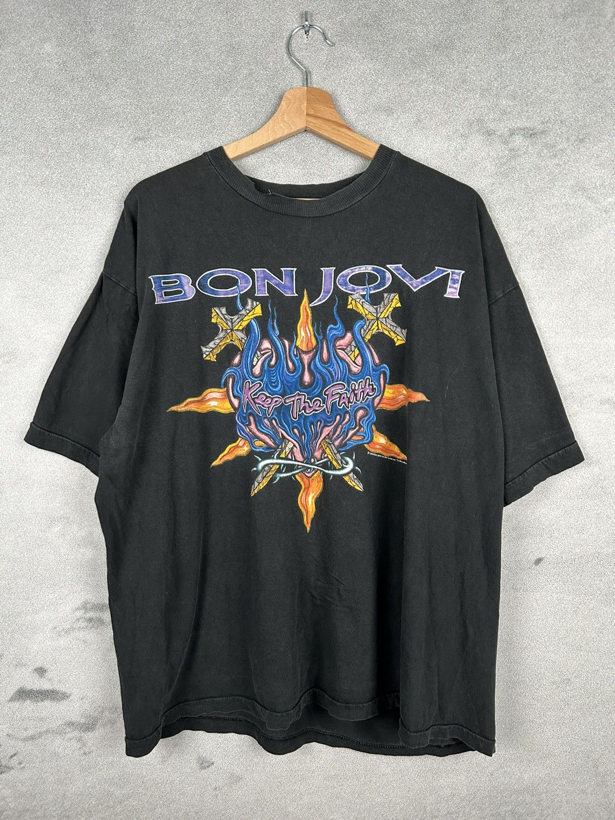 Band Tees Vintage 1993 Bon Jovi rock Band Tee Tour 90s Washed Rare Size US L / EU 52-54 / 3 - 1 Thumbnail