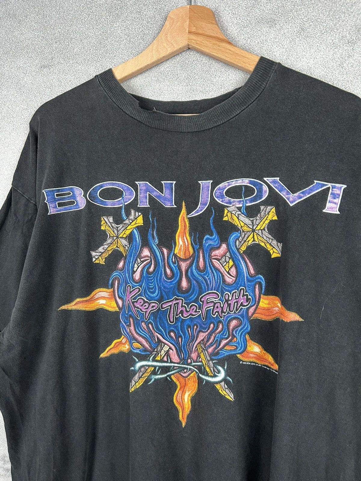 Band Tees Vintage 1993 Bon Jovi rock Band Tee Tour 90s Washed Rare Size US L / EU 52-54 / 3 - 4 Thumbnail