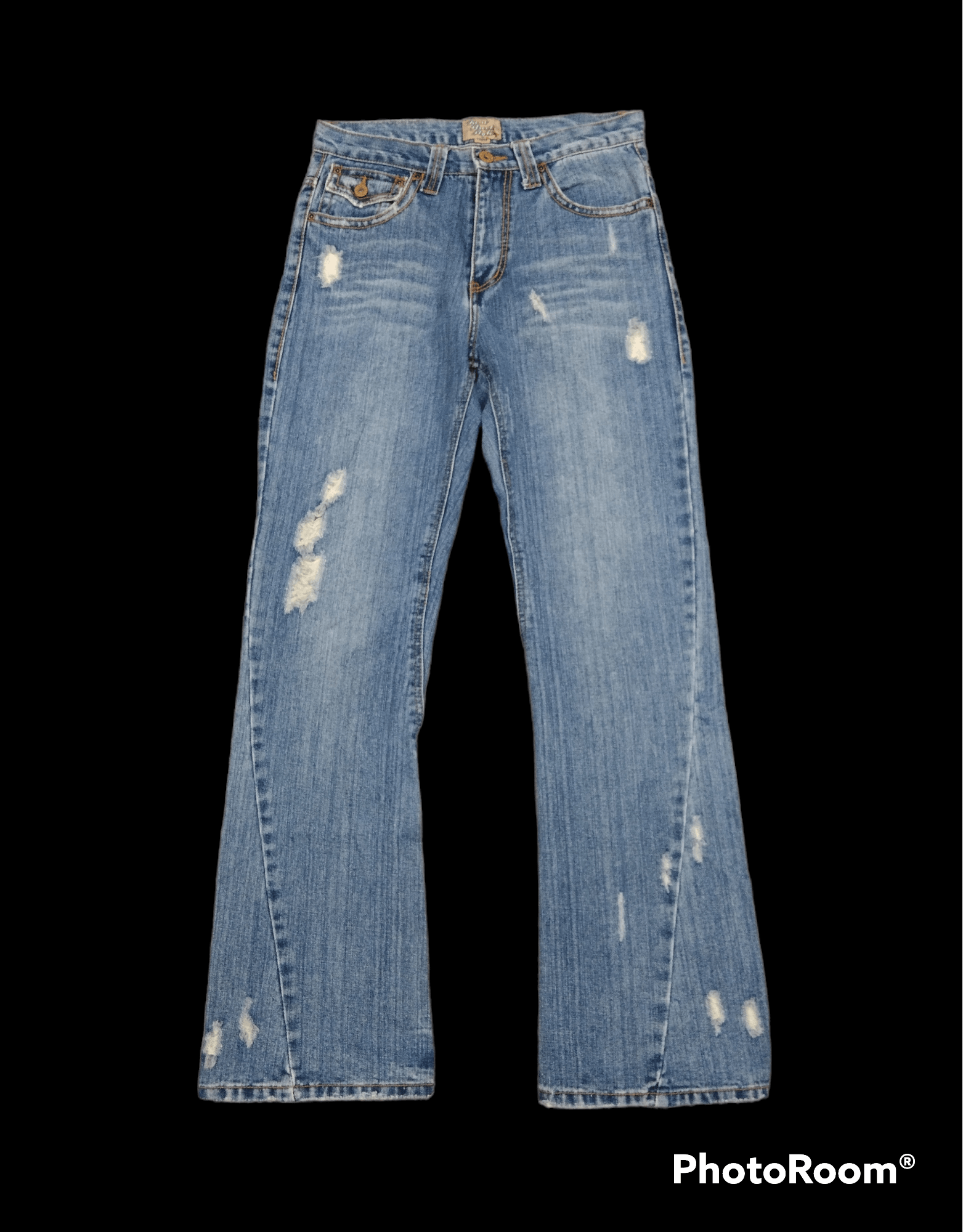 image of Distressed Denim x Hype Flare Twist Distressed Real Street Style in Blue Distressed, Men's (Size 30