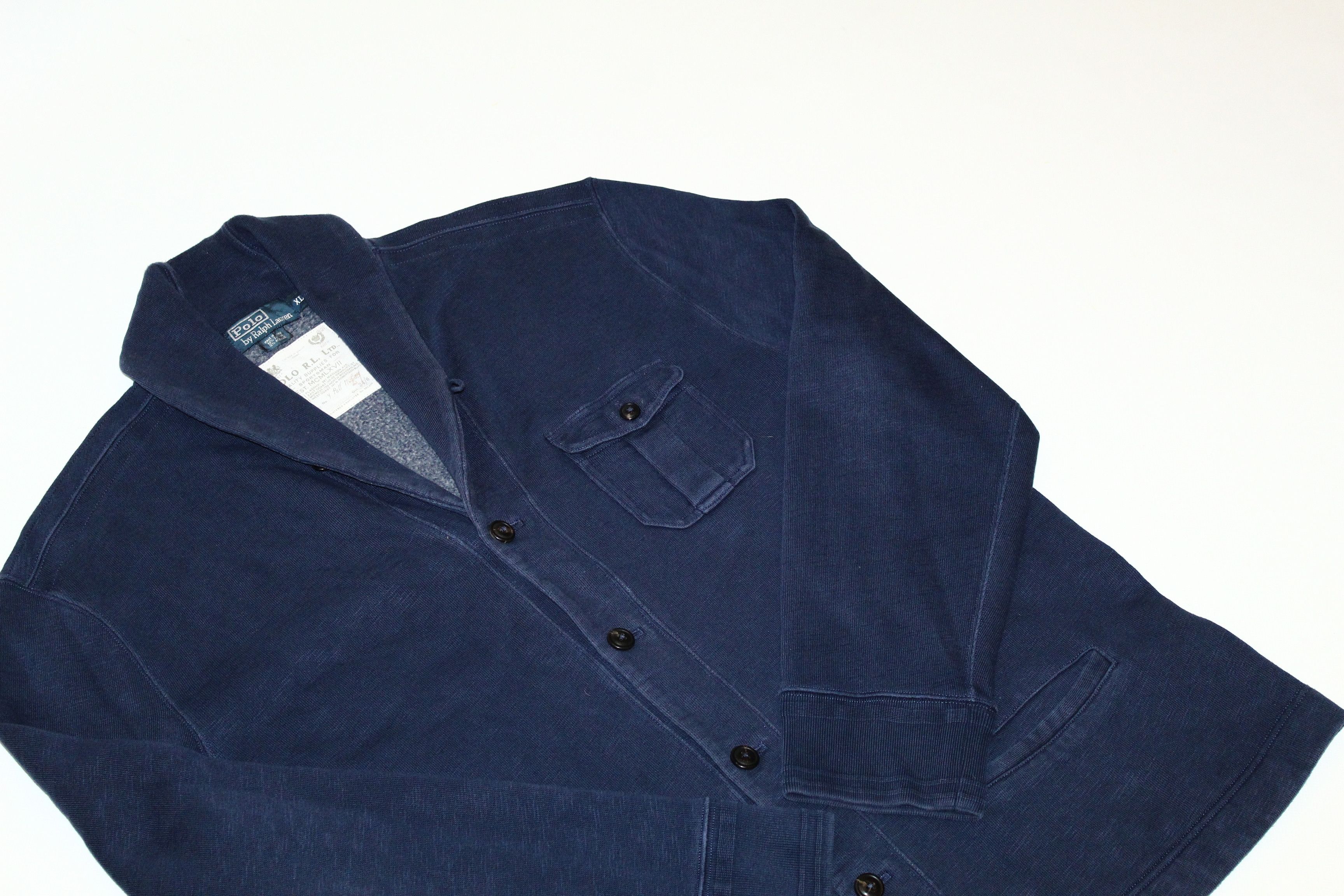 Ralph Lauren RARE VTG💥 Polo R.L. Sportsman Indigo Dyed Cardigan Size US XXL / EU 58 / 5 - 7 Thumbnail