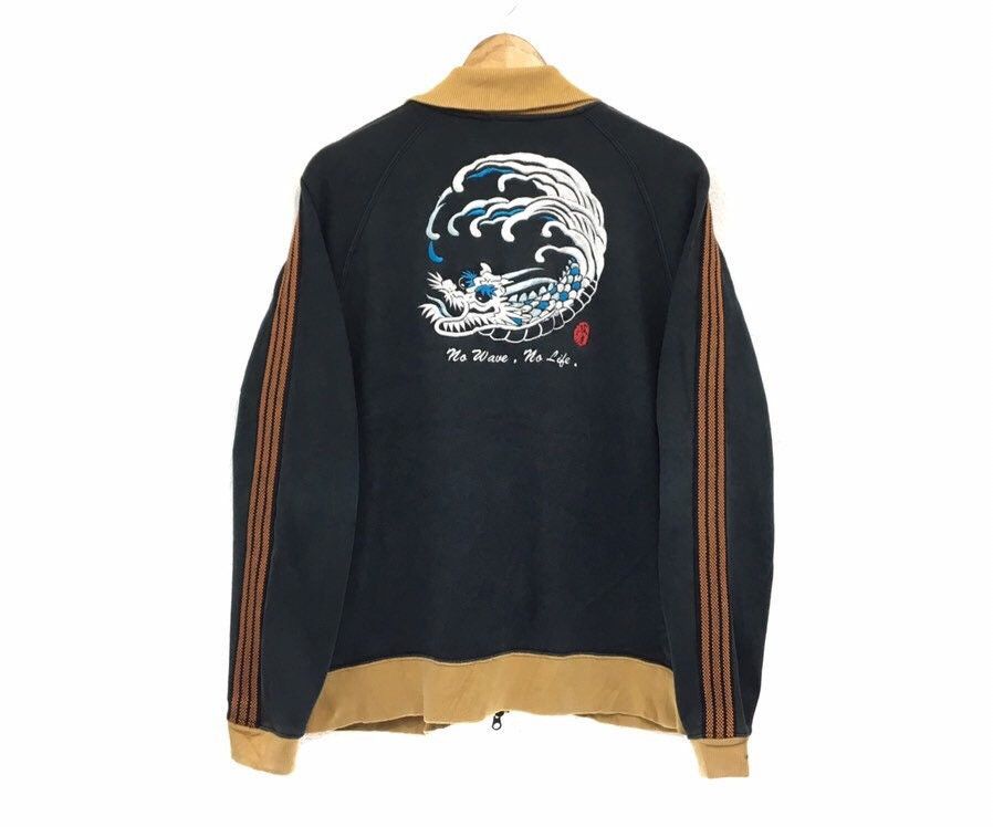 image of Sukajan Souvenir Jacket x Sukajan T Shirts Japanese Souvenir Dragon Wave Logo Sukajan Sweater in Bl