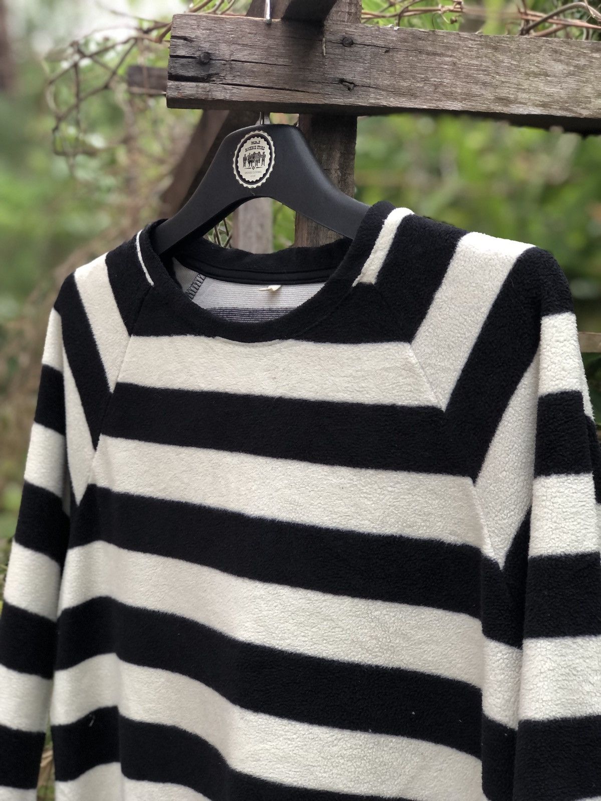 Japanese Brand Long Sleeve Striped Black & White Fleece Tee Size M / US 6-8 / IT 42-44 - 2 Thumbnail