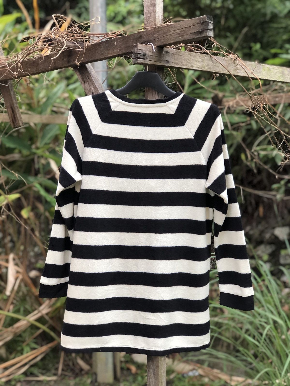 Japanese Brand Long Sleeve Striped Black & White Fleece Tee Size M / US 6-8 / IT 42-44 - 4 Thumbnail