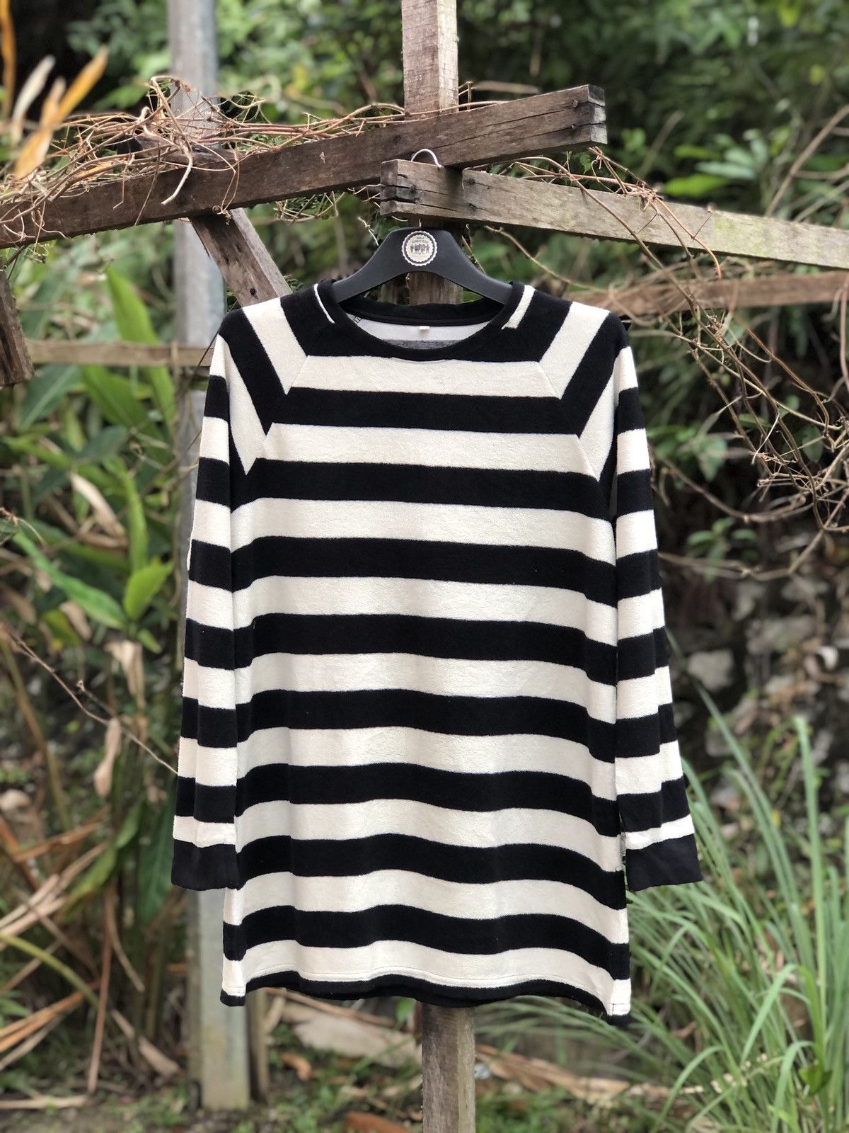 Japanese Brand Long Sleeve Striped Black & White Fleece Tee Size M / US 6-8 / IT 42-44 - 1 Thumbnail