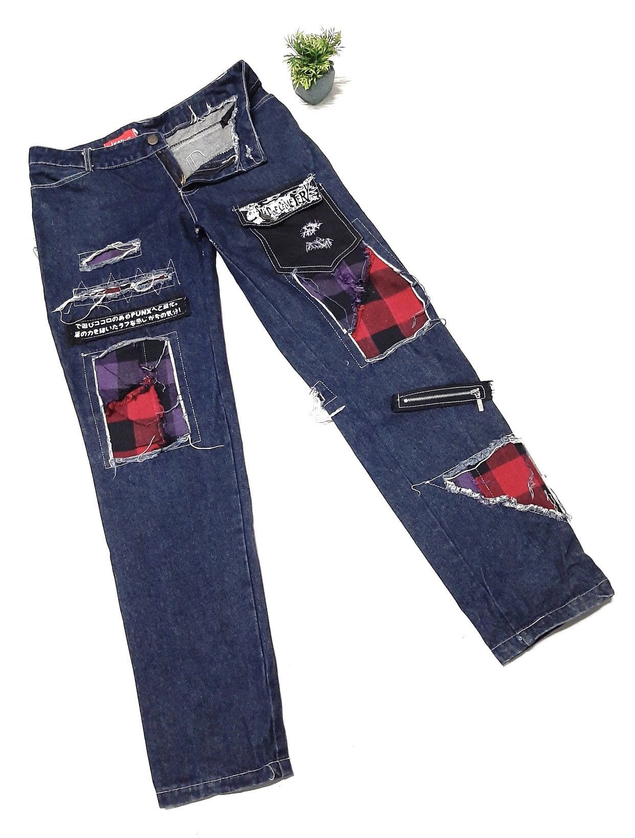 Japanese Brand × Seditionaries JAPANESE PUNK DENIM DISTRESSED PATCHWORK BLUE DENIM Size US 29 - 1 Thumbnail