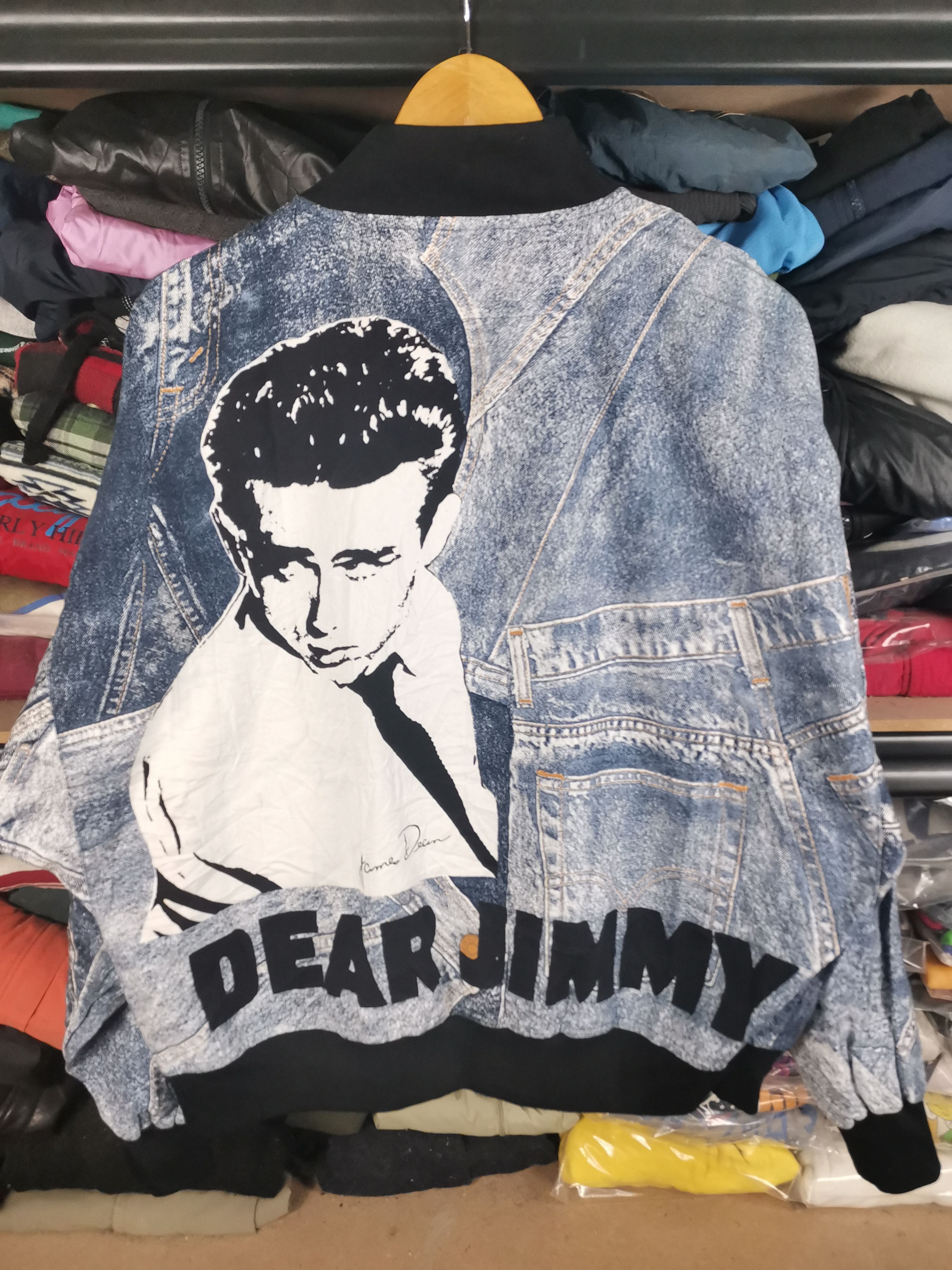 image of Band Tees x Bomber Jacket Vintage James Dean Dear Jimmy Bomber Jacket in Indigo Denim (Size Medium)