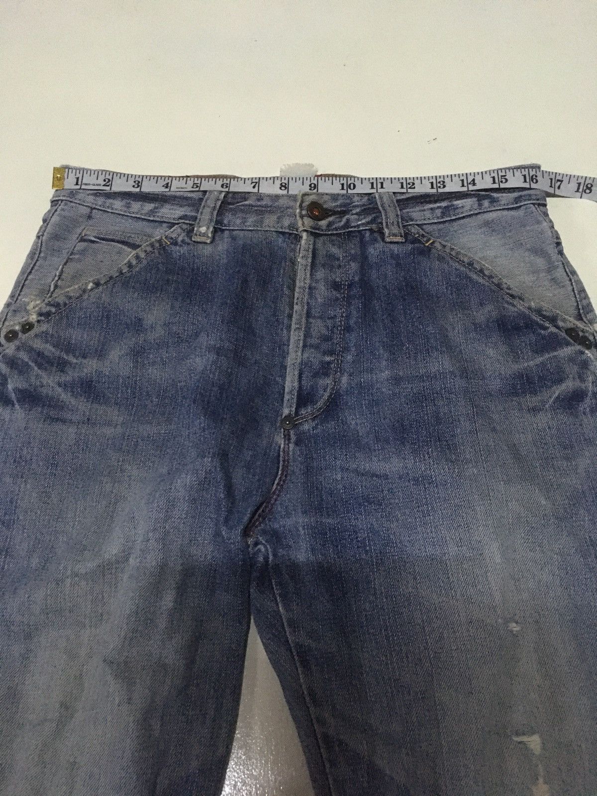Japanese Brand × Vintage Vintage one true Saxon blue wash distressed denim Size US 33 - 4 Thumbnail