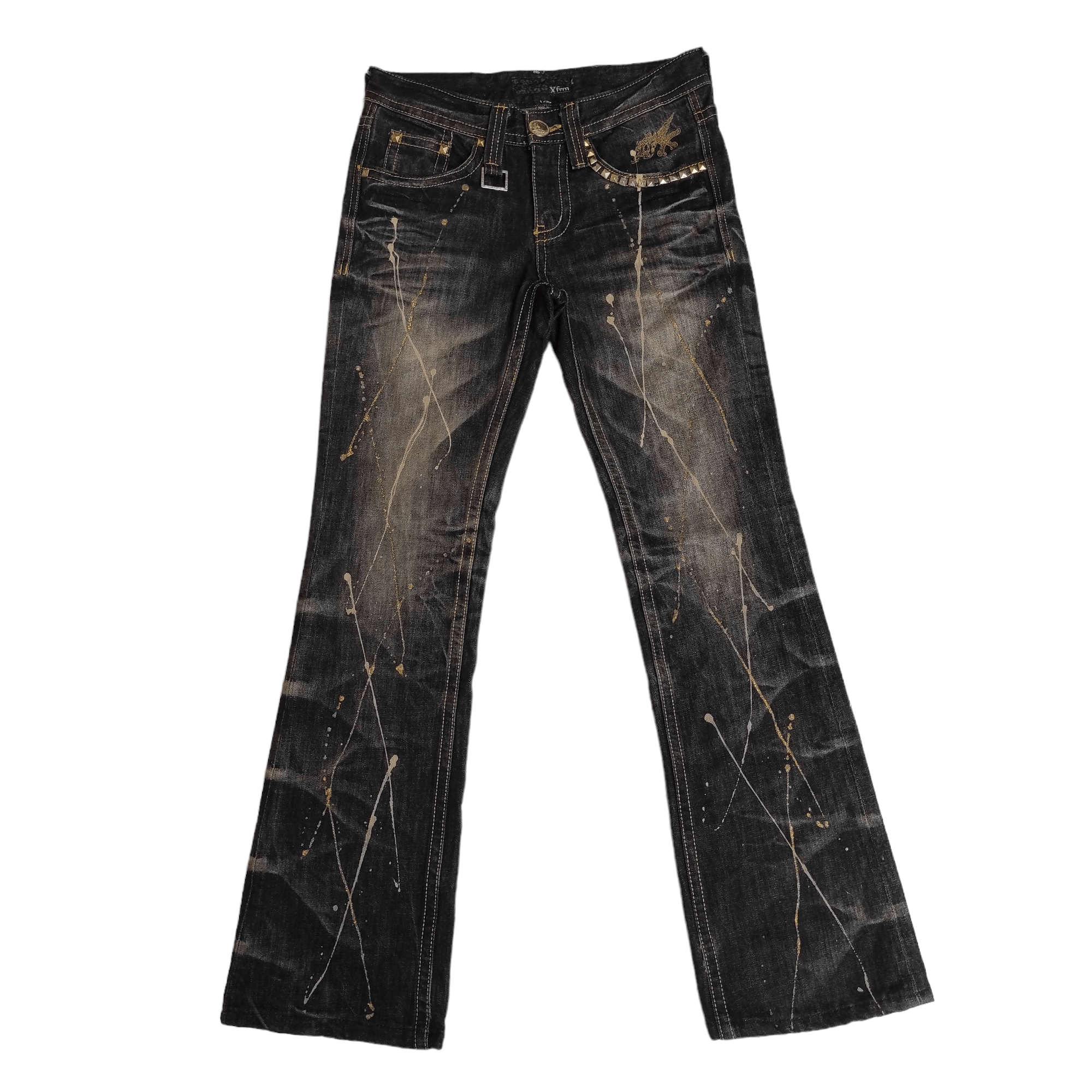 Pre-owned If Six Was Nine X Tornado Mart Flare Jeans Xfrm Splash Low Rise Boot Cut Denim Size 28 In Black