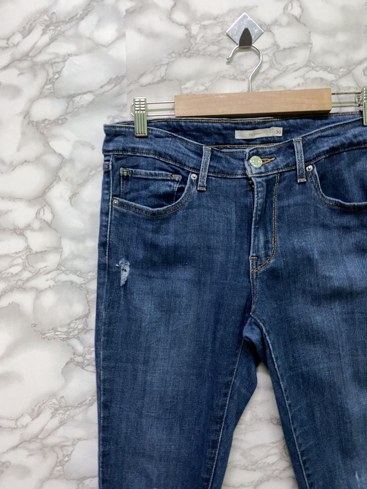 Levi's × Vintage LEVIS 711 Skinny Elastic Jeans Distressed Denim - L14 Size US 30 / EU 46 - 4 Thumbnail