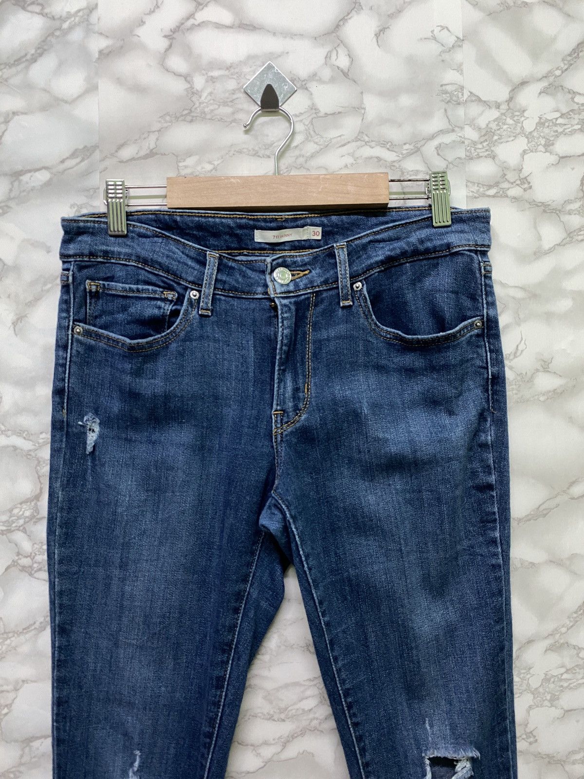 Levi's × Vintage LEVIS 711 Skinny Elastic Jeans Distressed Denim - L14 Size US 30 / EU 46 - 3 Thumbnail
