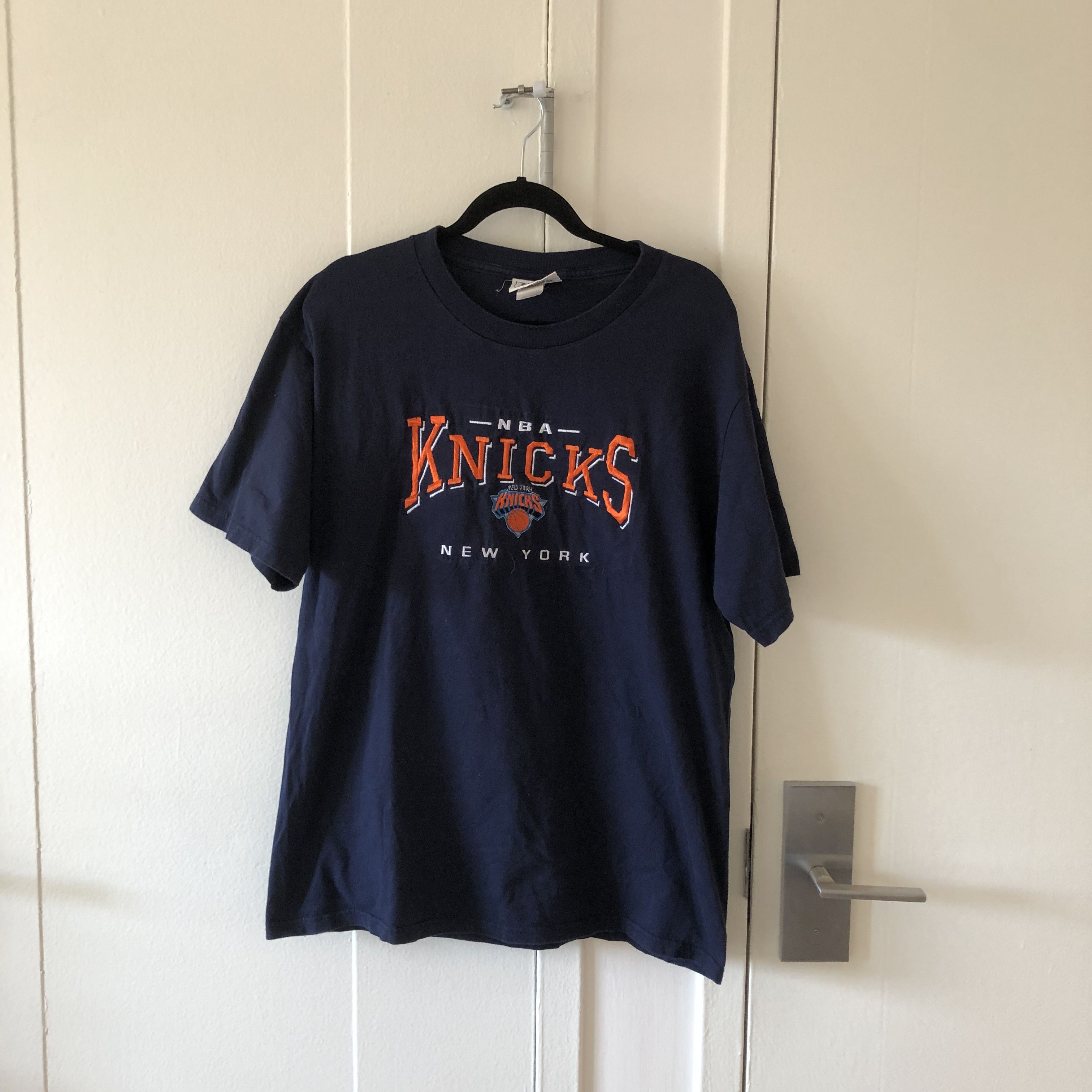 Image of Vintage Knicks X Lee Embroidered Logo Tee in Navy, Men's (Size Large)