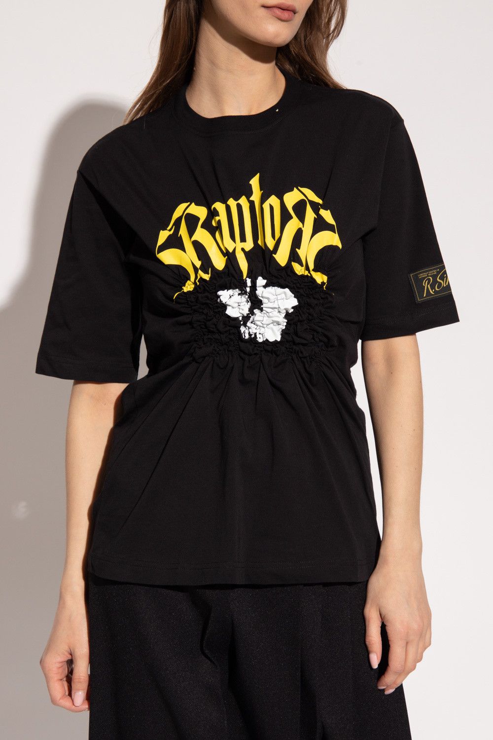 Raf Simons Black T-Shirt with Decorative Draping
