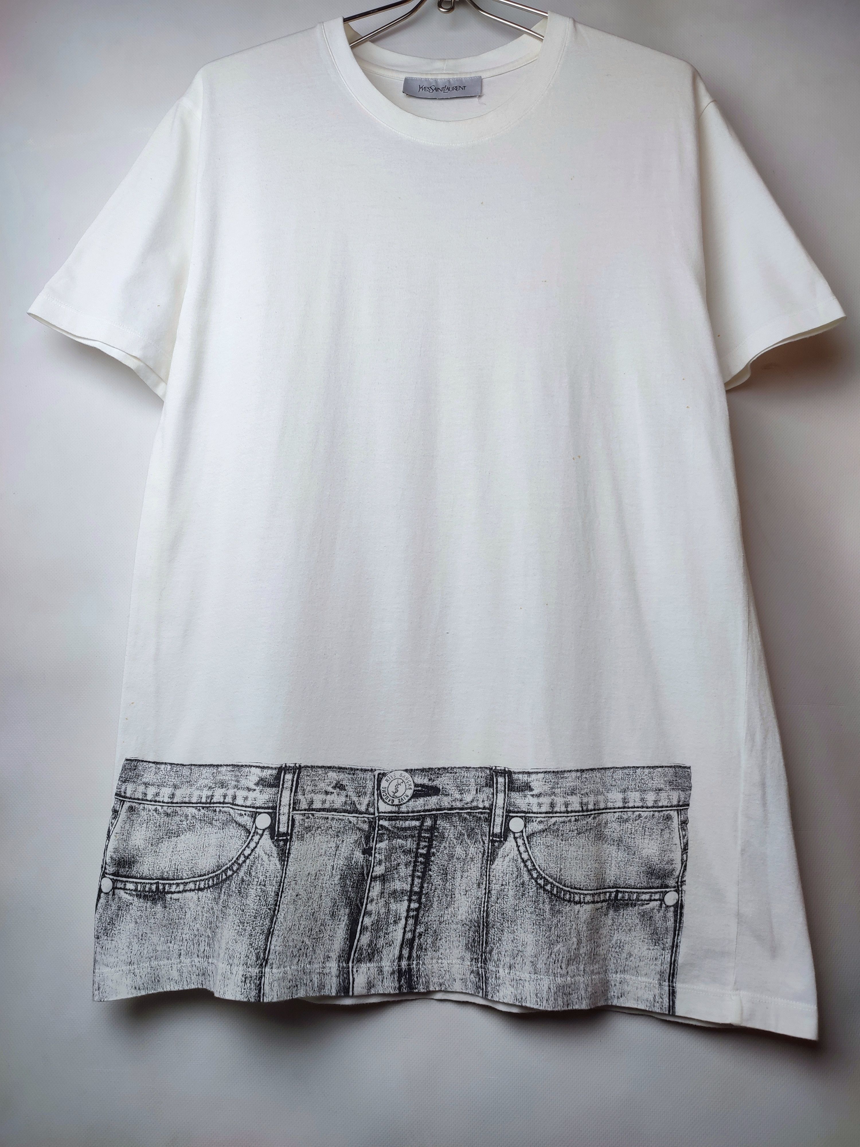 image of Saint Laurent Paris x YSL Rive Gauche By Tom Ford YSL Rive Gauche Paint T Shirt in Grey Print (Size
