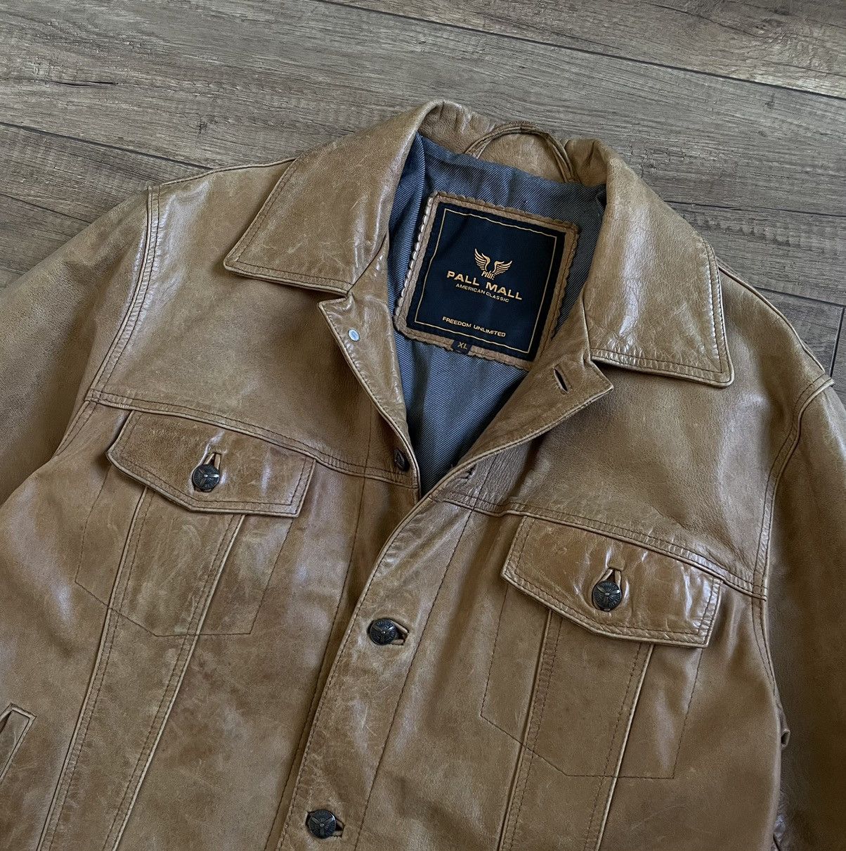 Harley Davidson Pall Mall American Trucker Biker Leather Jacket Levi’s Style Size US XL / EU 56 / 4 - 5 Thumbnail