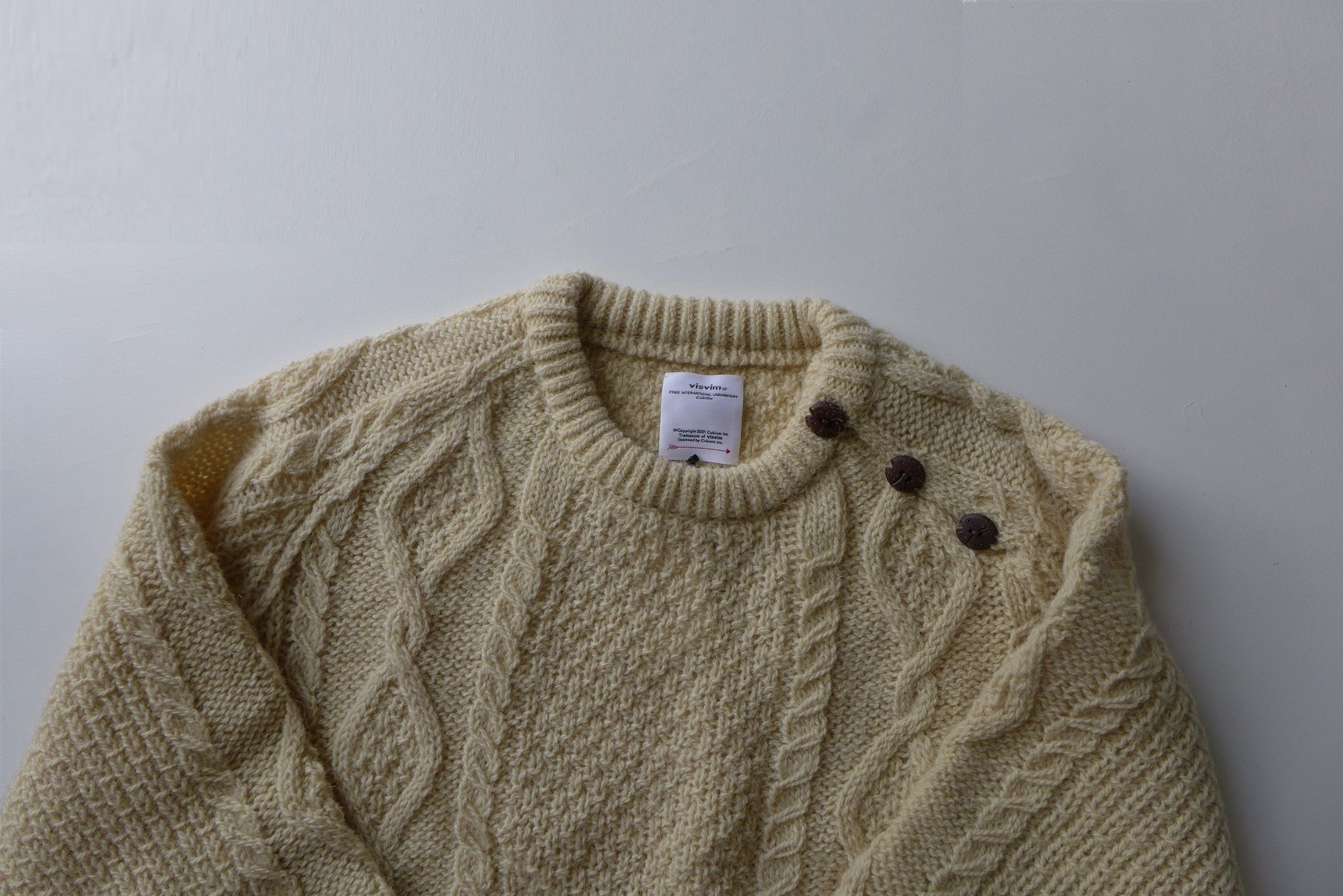 Visvim Visvim Bollard Cable Knit Sweater - Ecru Wool Size US L / EU 52-54 / 3 - 8 Thumbnail