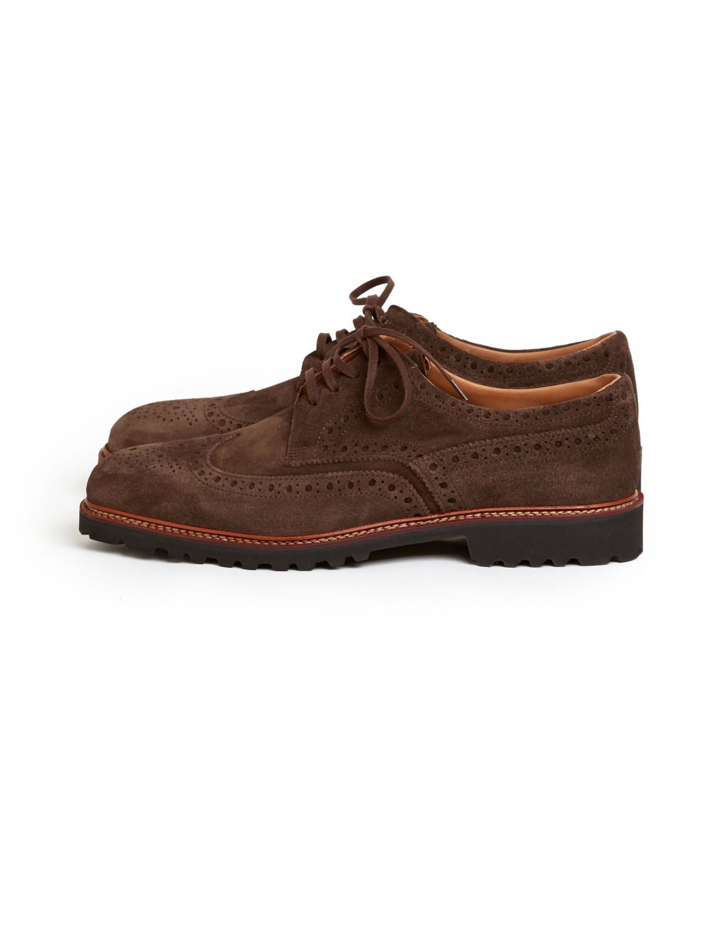 image of Ludwig Reiter Budapester Brogues - Dark Brown Calf Suede Shoes, Men's (Size 12)