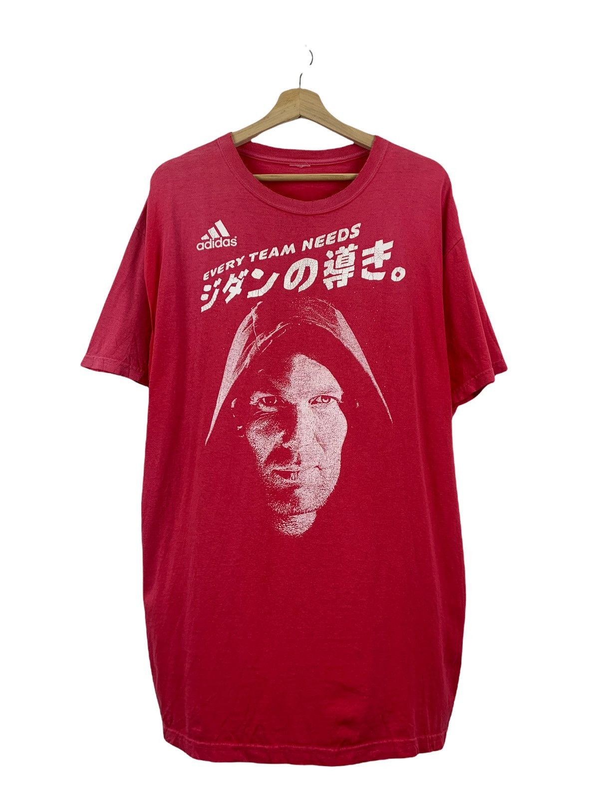 image of 90's Zinedine Zidane X Adidas Football Player T Shirt in Faded Red, Men's (Size Large)