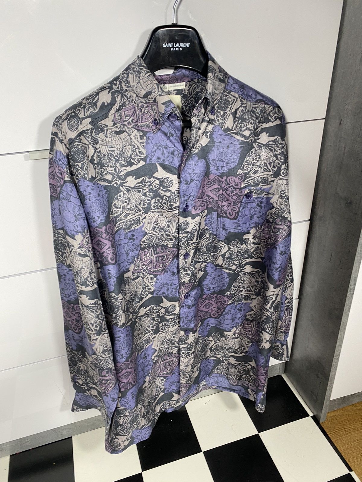 CRAZY 100% SILK 90s Abstract Print Vintage Shirt Bottom Up