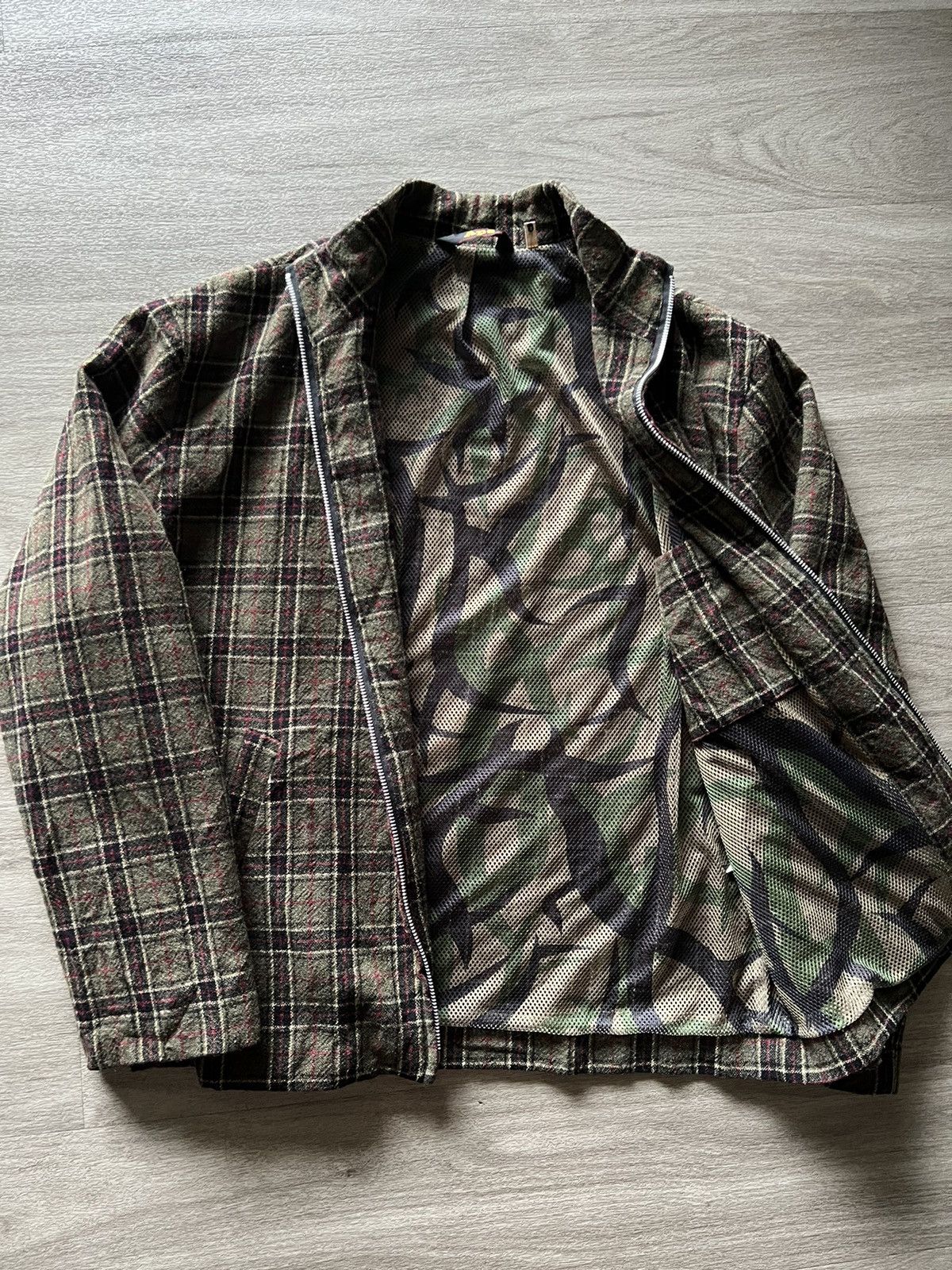 image of Bape x Vintage Ape General Tartan Hunting Jacket in Green, Men's (Size XL)