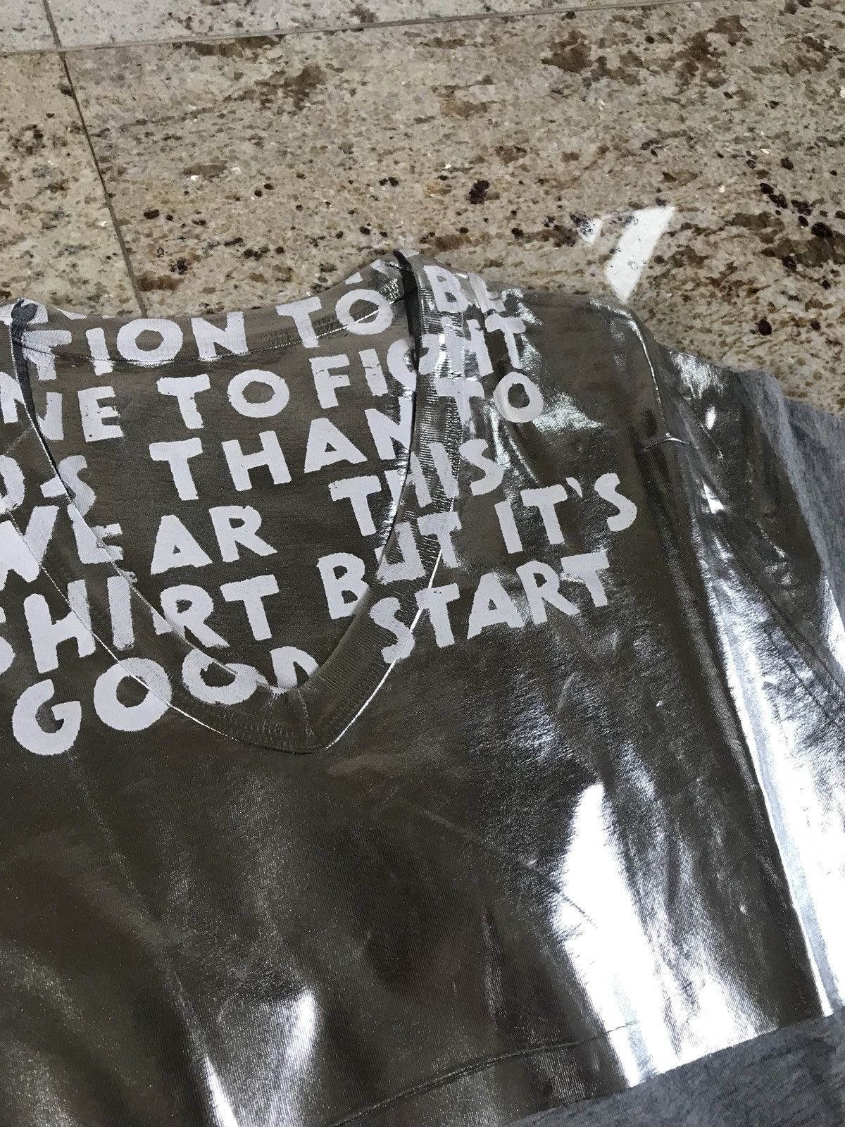 Maison Margiela S & M / MM6 Aids Awareness Grey & Silver Tee, SS Size US S / EU 44-46 / 1 - 5 Thumbnail