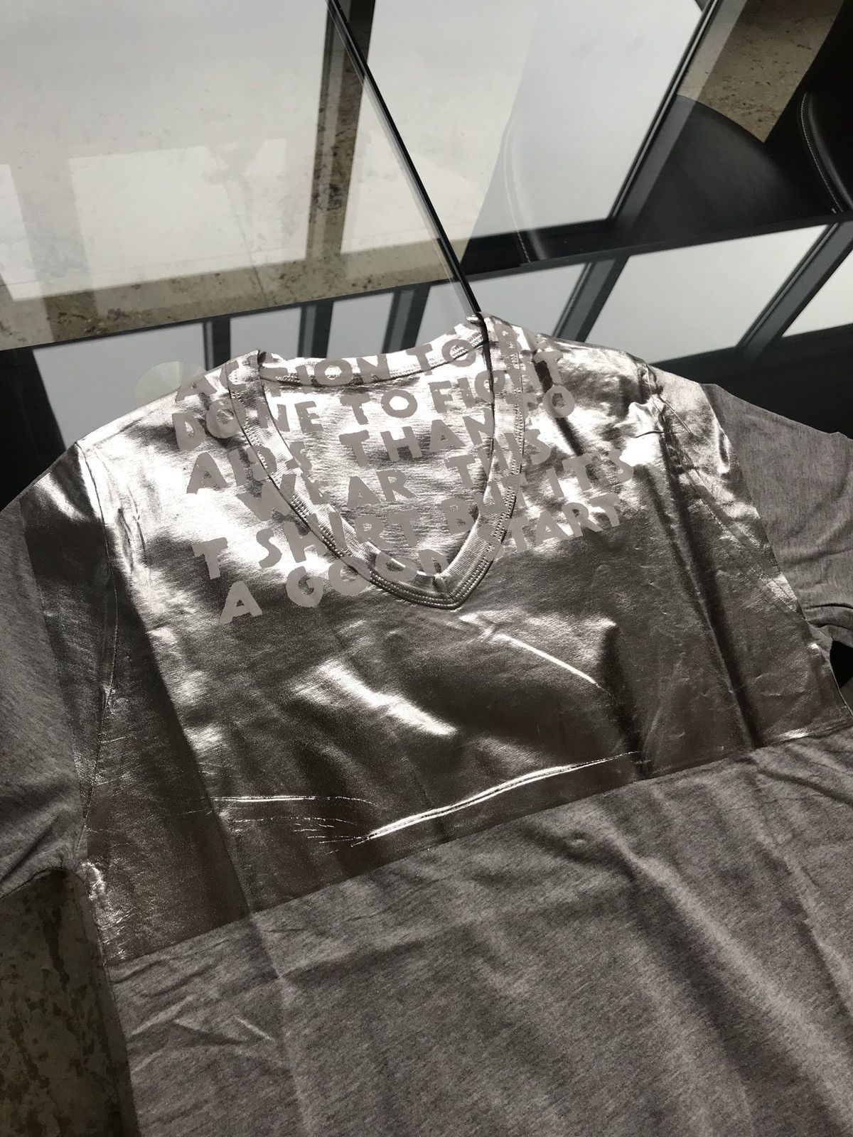 Maison Margiela S & M / MM6 Aids Awareness Grey & Silver Tee, SS Size US S / EU 44-46 / 1 - 10 Thumbnail