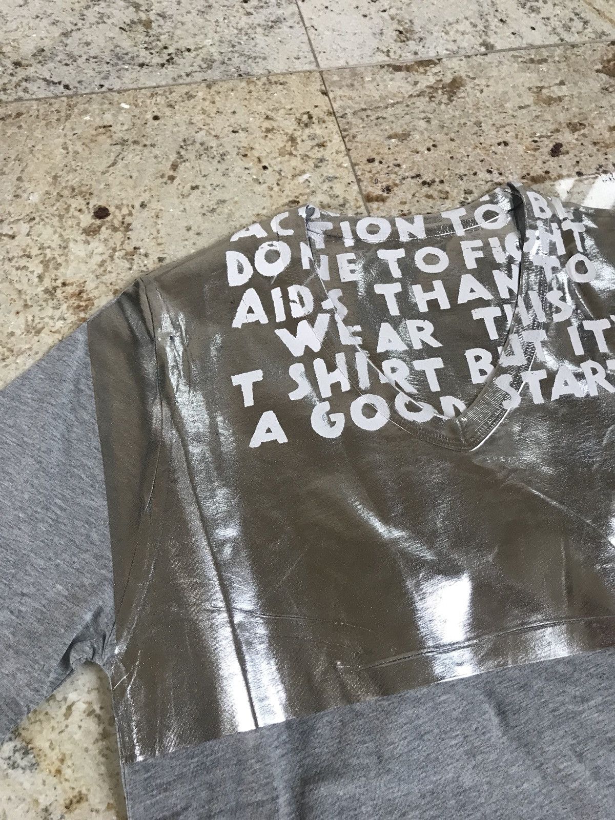 Maison Margiela S & M / MM6 Aids Awareness Grey & Silver Tee, SS Size US S / EU 44-46 / 1 - 6 Thumbnail