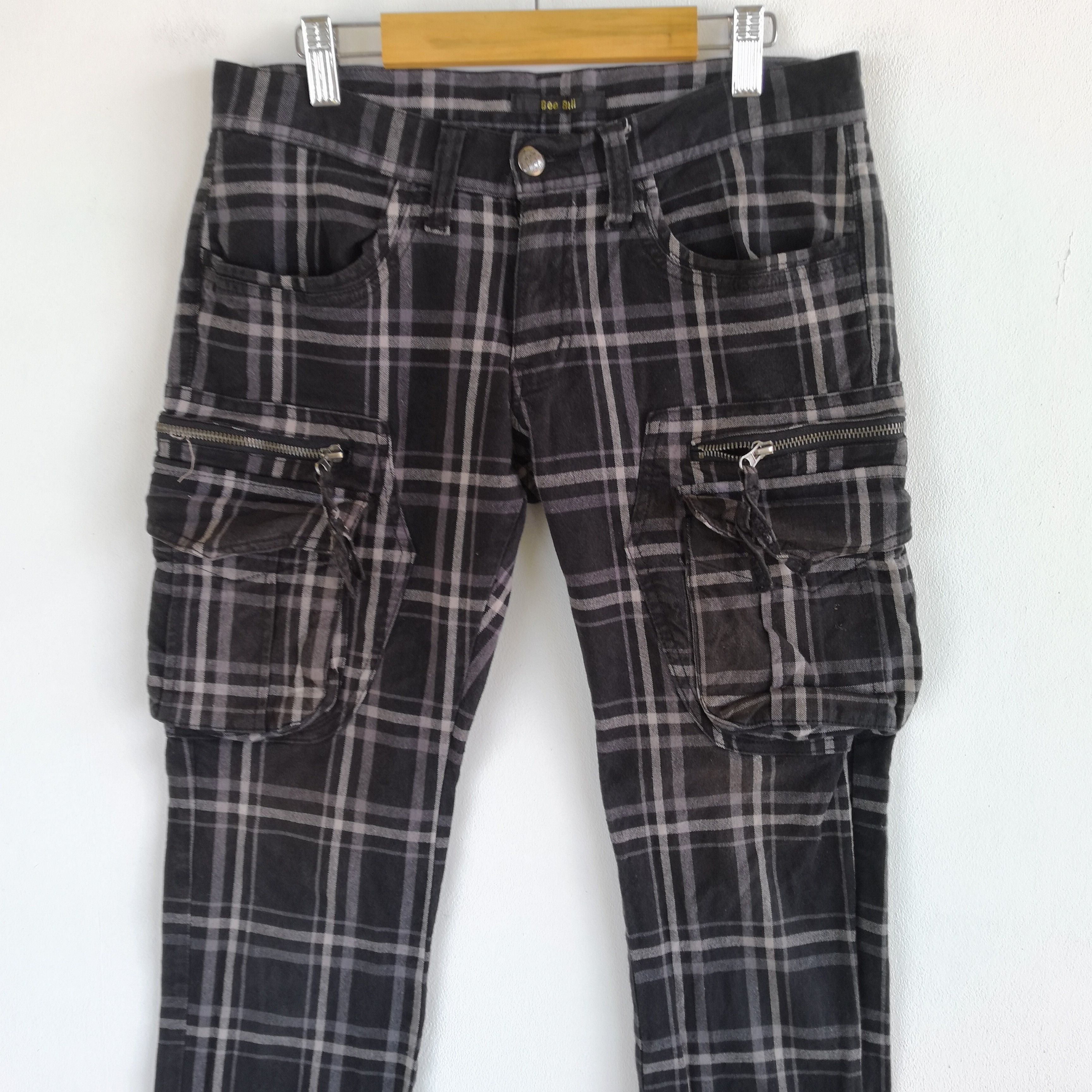 If Six Was Nine × Japanese Brand × Vintage Tartan Plaid Cargo Pants Punk Tech Utility Tactical Trousers Size 28" / US 6 / IT 42 - 3 Thumbnail